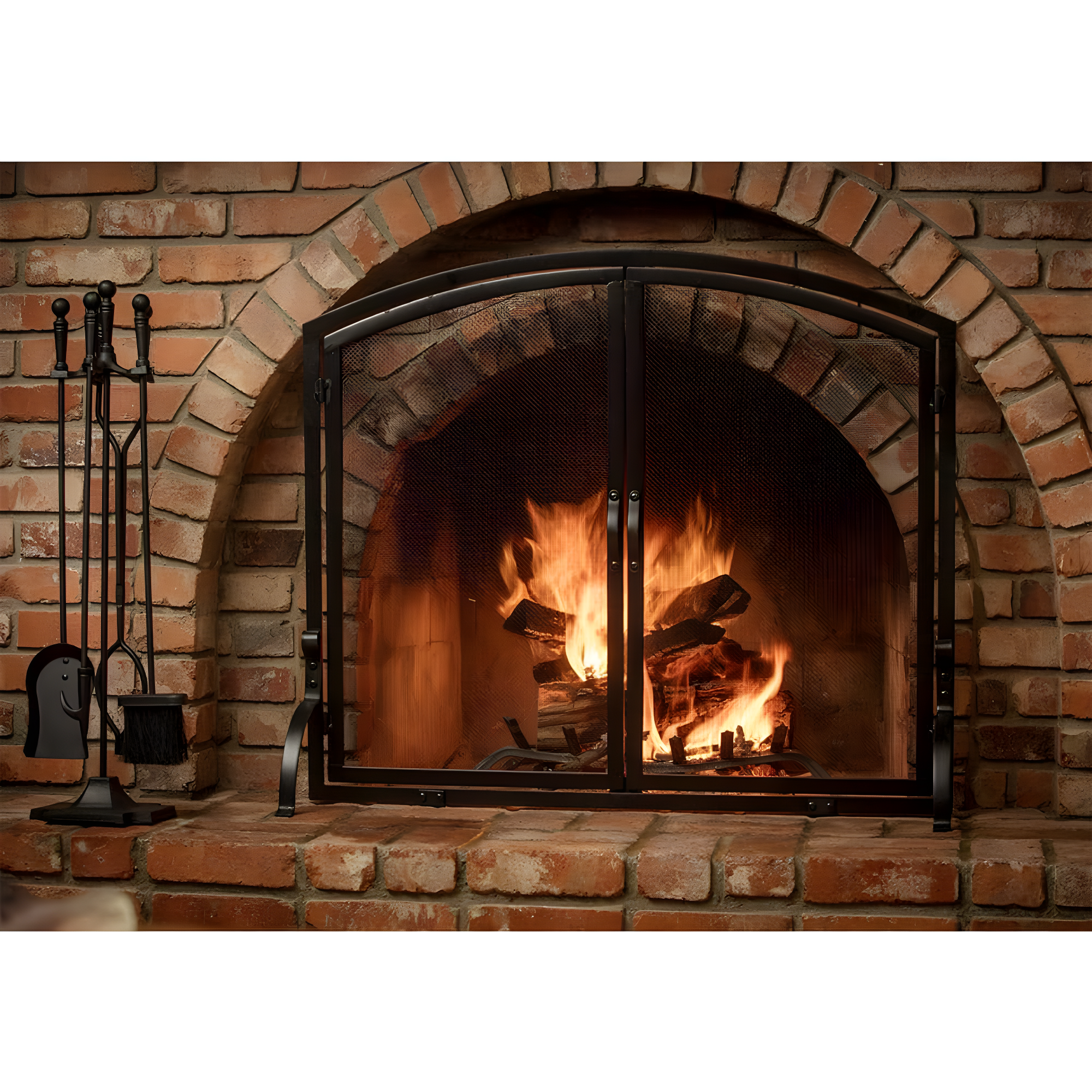 UniFlame Single Panel Black Wrought Iron Screen with Doors