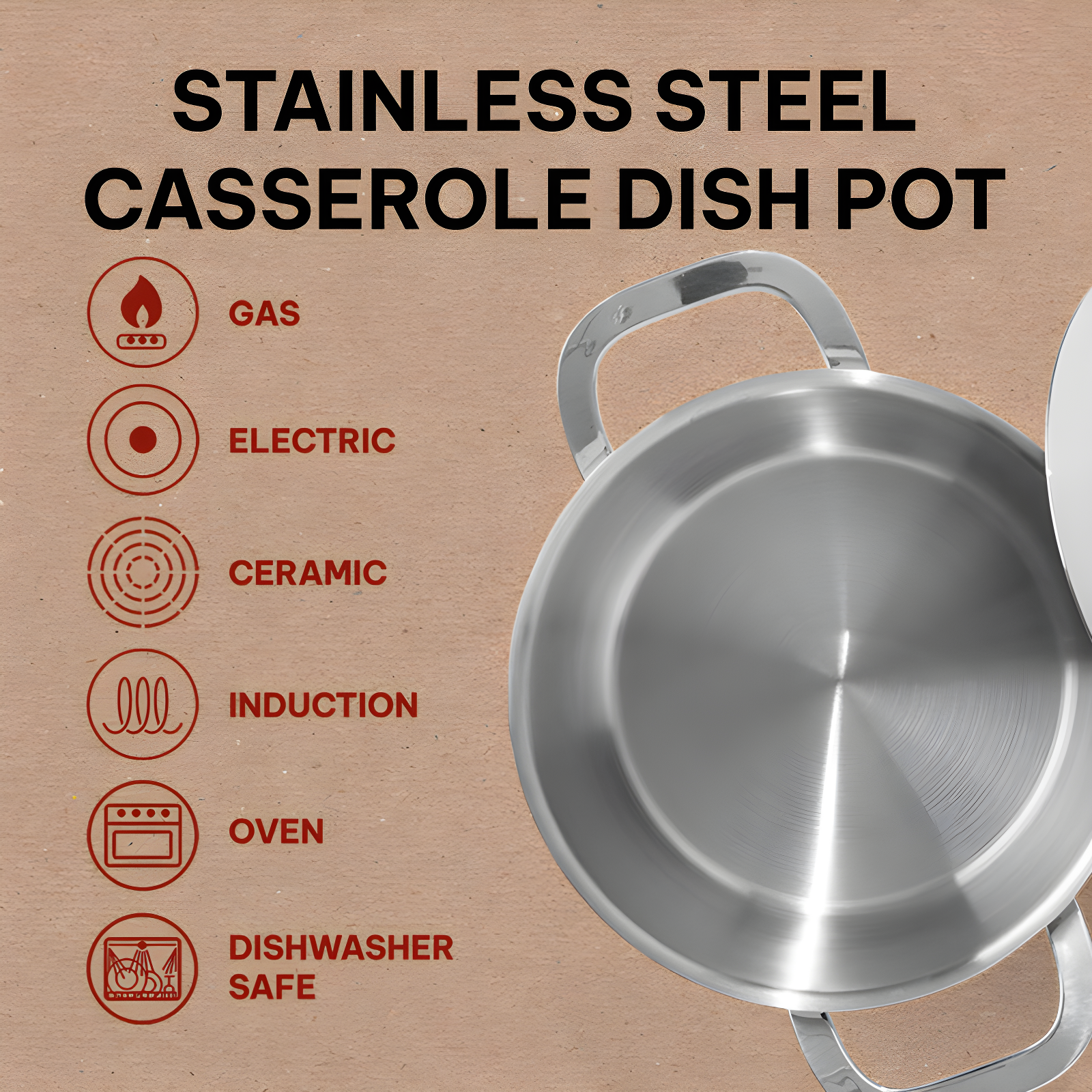 Alva Maestro Stainless Steel Casserole Dish Pot with Lid Non Toxic Soup & Stock Pot PFAS, PFOA & PFTE Free, Kitchen Pot, Pasta Pot, Canning Pot, Induction Safe, Add to Your Pots and Pans Set