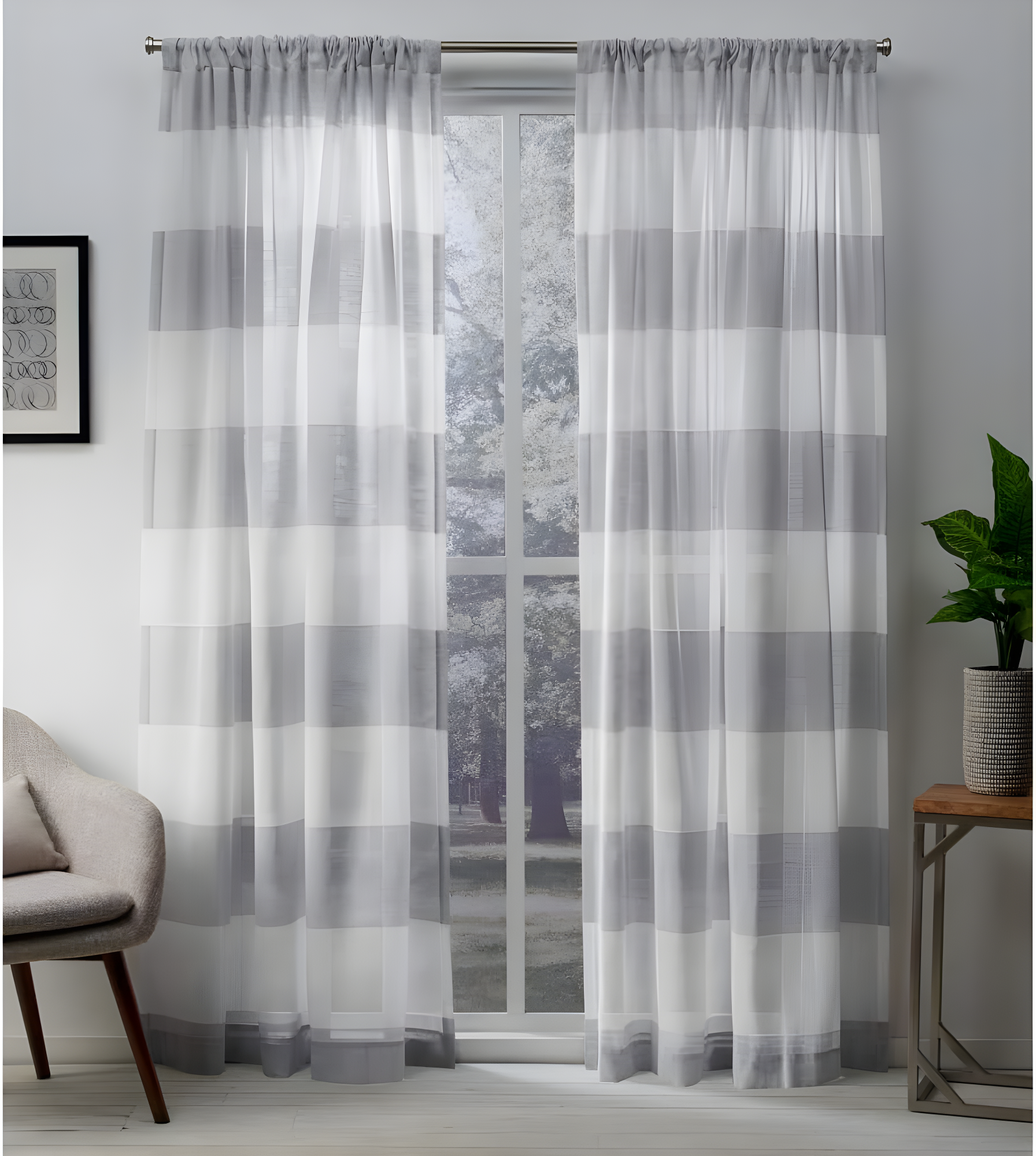 Set of 2 (84"x54") Darma Rod Pocket Window Curtain Panel Light Gray - Exclusive Home: Modern Light Filtering Stripes