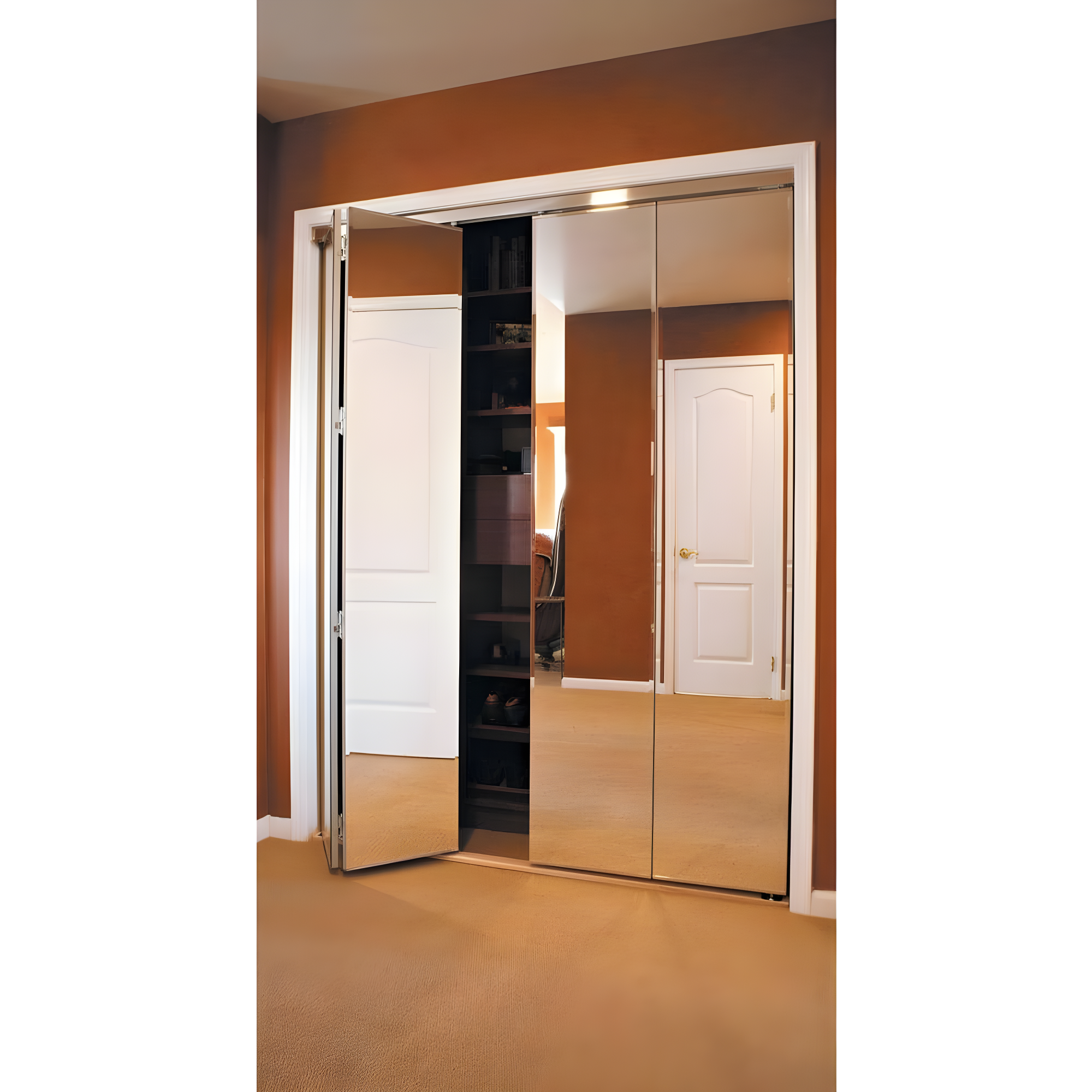 96'' Solid + Manufactured Wood Mirrored Bi-Fold Door