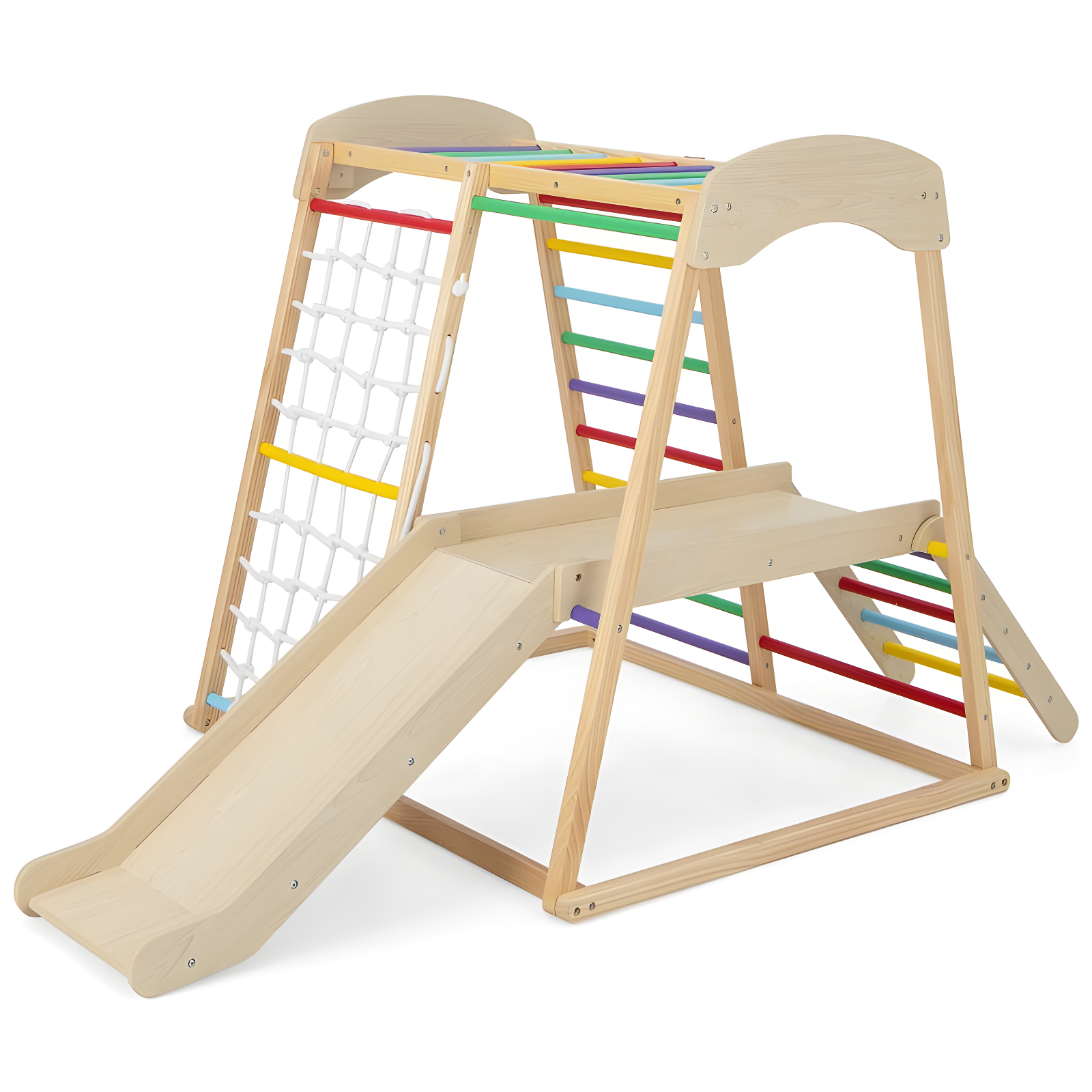 Costway 6-in-1 Indoor Jungle Gym Wooden Playground Climber Playset for Kids 1+ Years Multicolor