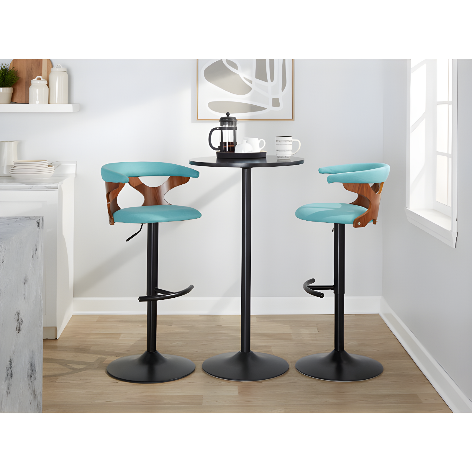 LumiSource Gardenia Swivel Upholstered Adjustable Height Counter Stool with Metal Frame (Set of 2)