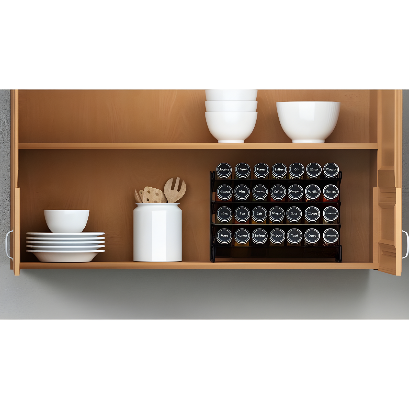 SpaceAid Spice Rack Organizer Set with Spice Jars, 386 Labels, Chalk Marker, and Funnel – For Cabinet, Countertop, Pantry, Cupboard, or Wall Mount