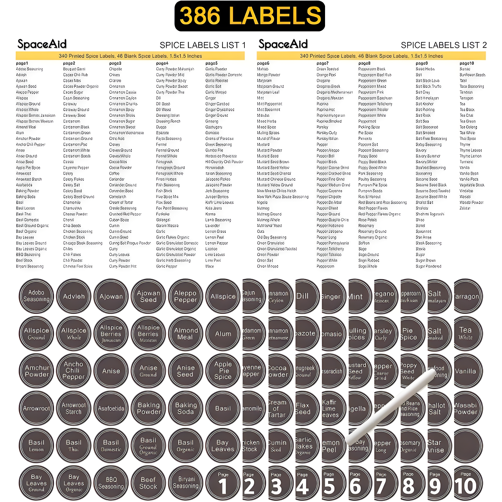 SpaceAid Spice Rack Organizer Set with Spice Jars, 386 Labels, Chalk Marker, and Funnel – For Cabinet, Countertop, Pantry, Cupboard, or Wall Mount