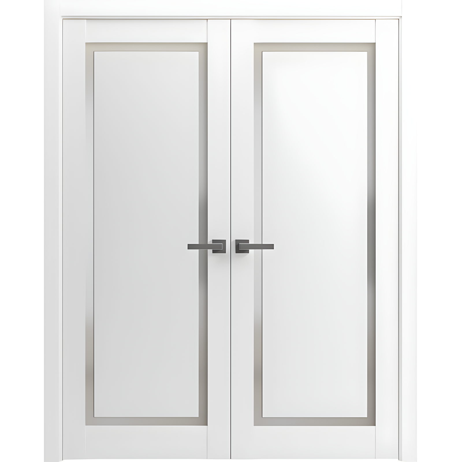 Solid French Double Doors | Planum 0888 Painted White With Frosted Glass | Wood Solid Panel Frame Trims | Closet Bedroom Sturdy Doors