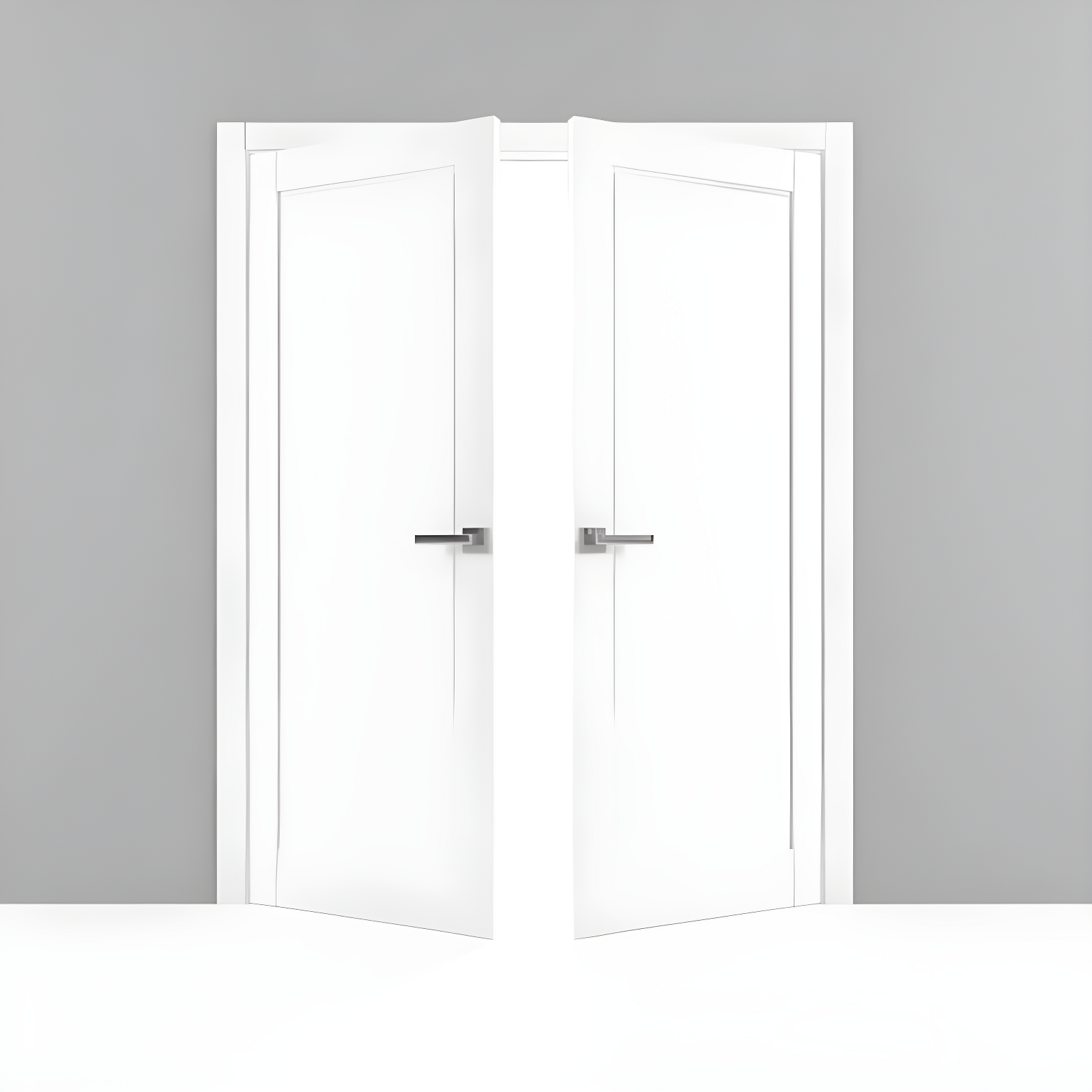 Solid French Double Doors | Planum 0888 Painted White With Frosted Glass | Wood Solid Panel Frame Trims | Closet Bedroom Sturdy Doors