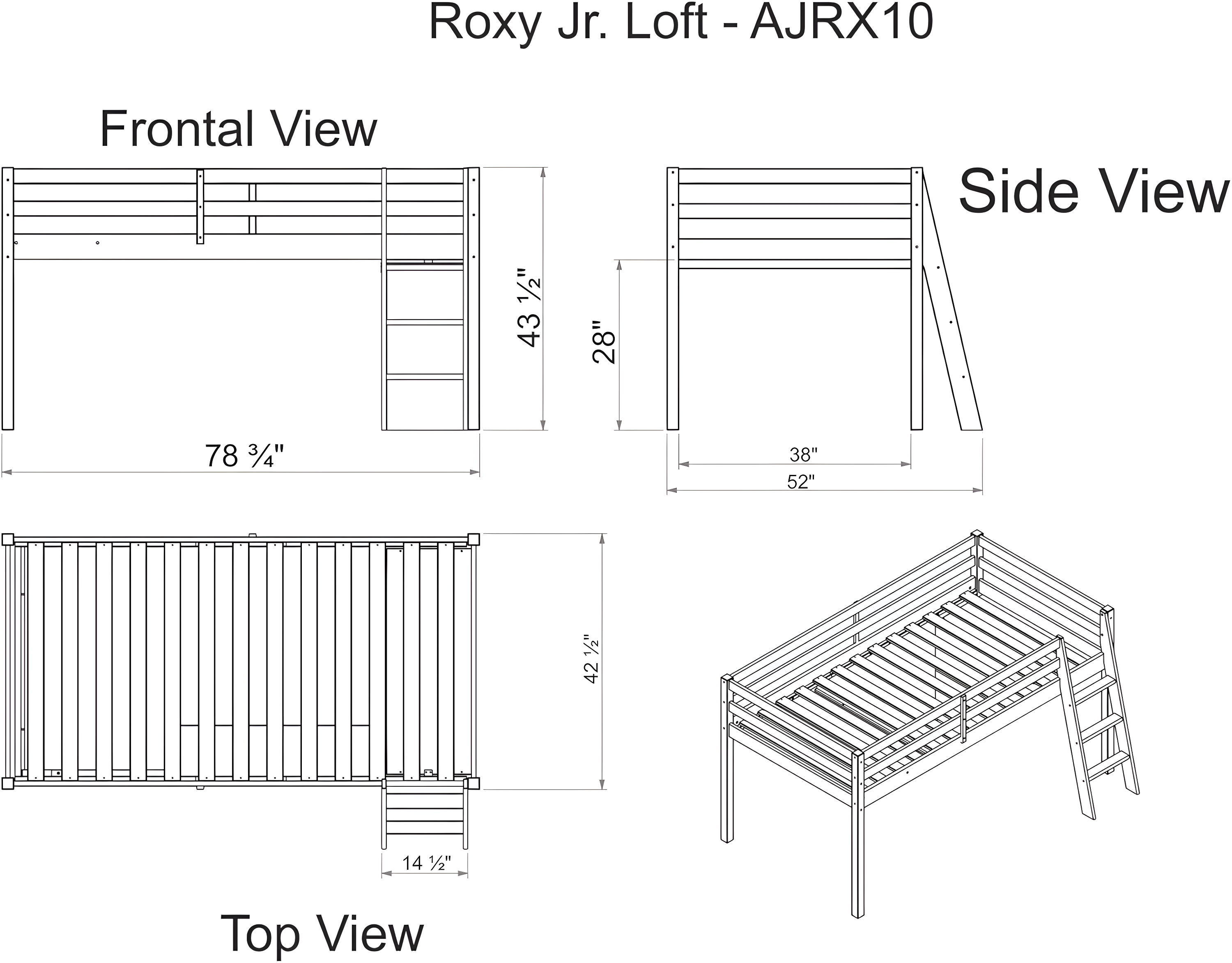 Kwinana Roxy Twin Size Junior Wood Loft Bed, Sturdy Wooden Frame for Kids - Includes Built-in Side Desk & Open Shelving for Storage, Children's Furniture