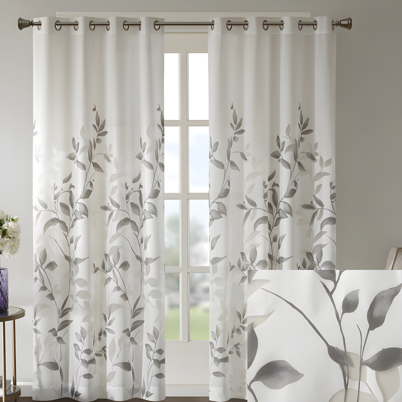Madison Park Cecily Floral Printed Burnout Sheer Grommet Single Curtain Panel