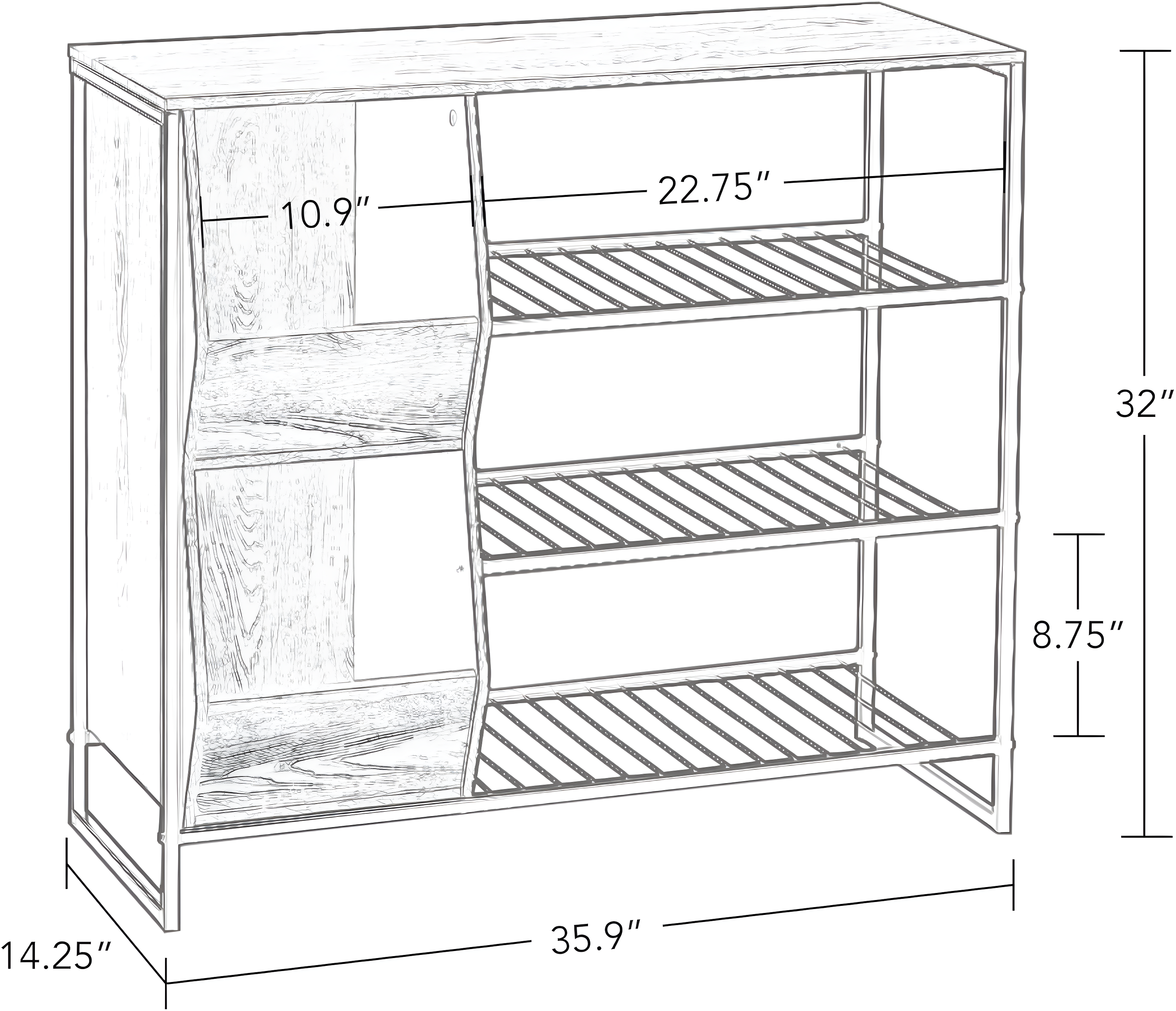 Afton Entryway Shoe Storage Organizer with 3 Shoe Racks and 2 Shoe Organizer Boxes Weathered Woodgrain - RiverRidge Home