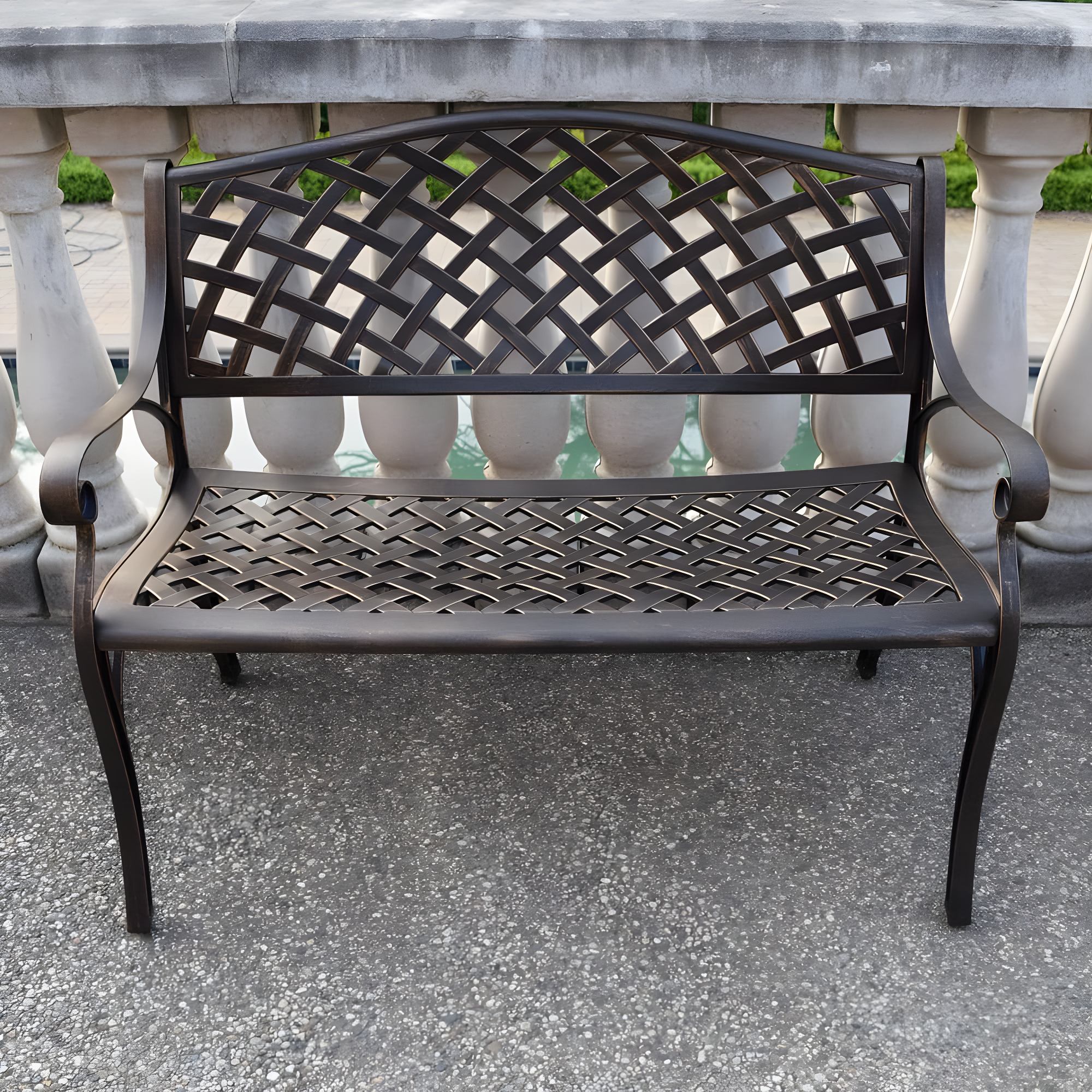 Modern Aluminum Patio Bench - Bronze - Oakland Living: Weather-Resistant, Powder-Coated