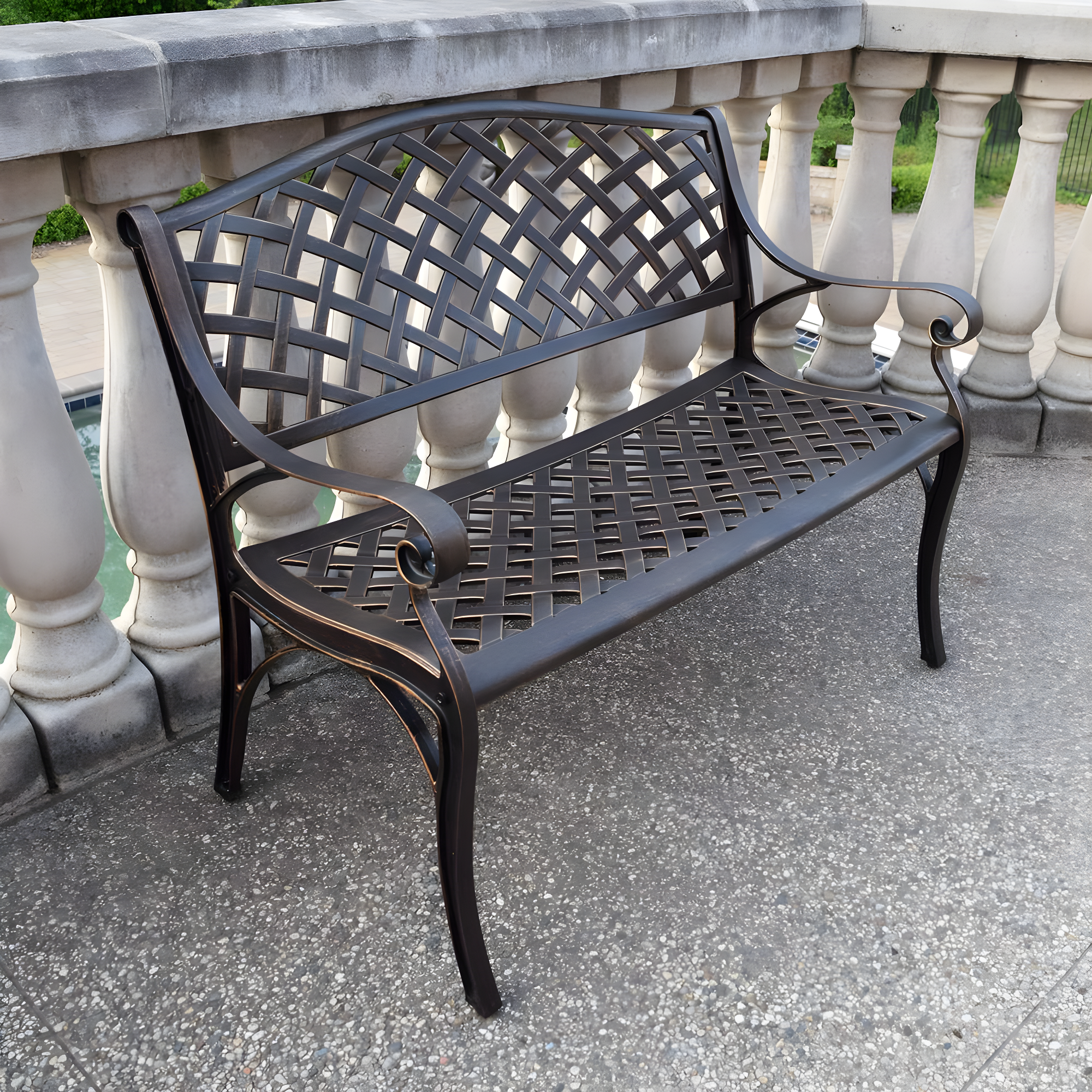 Modern Aluminum Patio Bench - Bronze - Oakland Living: Weather-Resistant, Powder-Coated