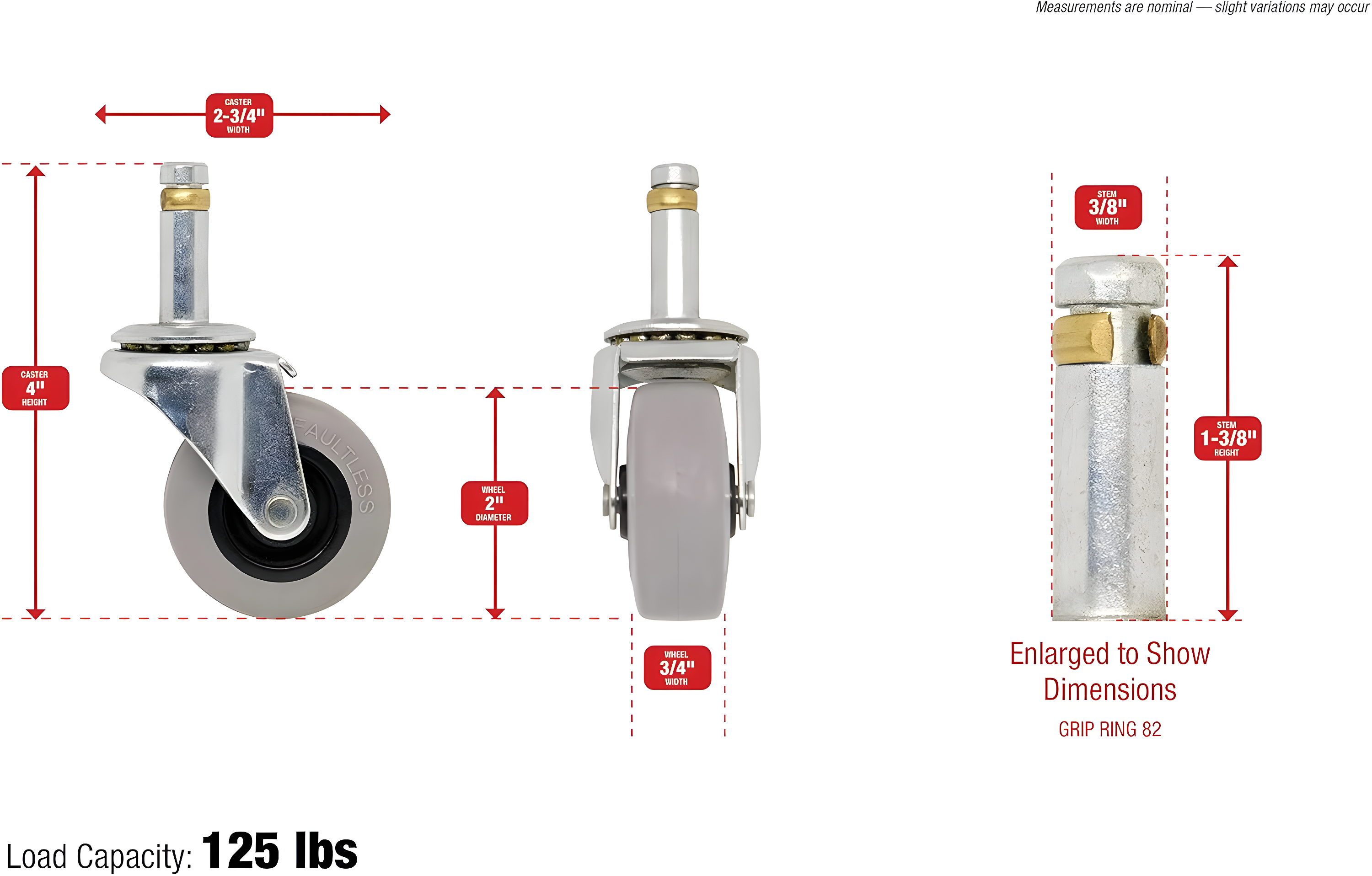 Shepherd 2-Inch Gray Thermoplastic Rubber Swivel Stem Caster