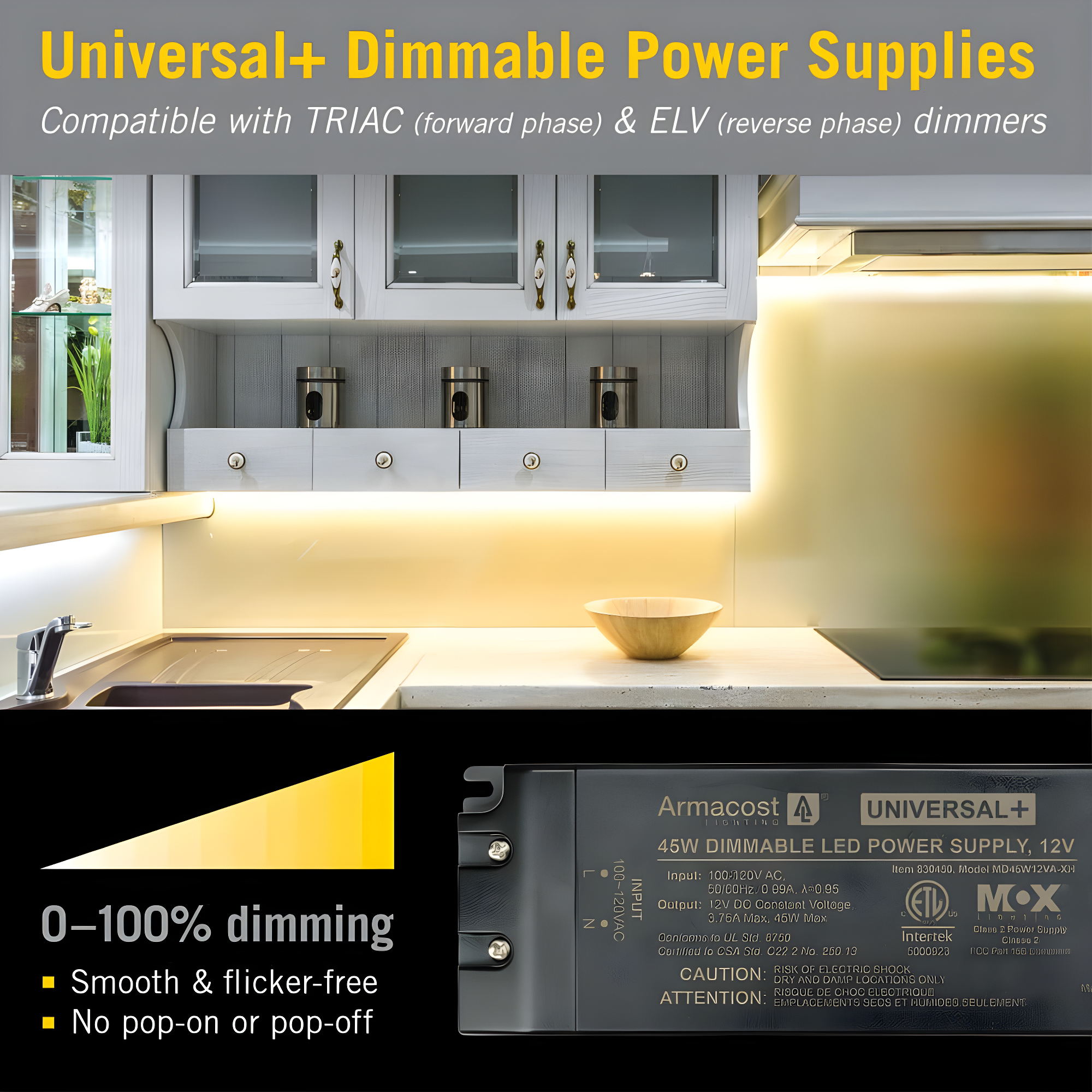 Universal+ Dimmable LED Driver 12V DC, 60W Electronic Transformer