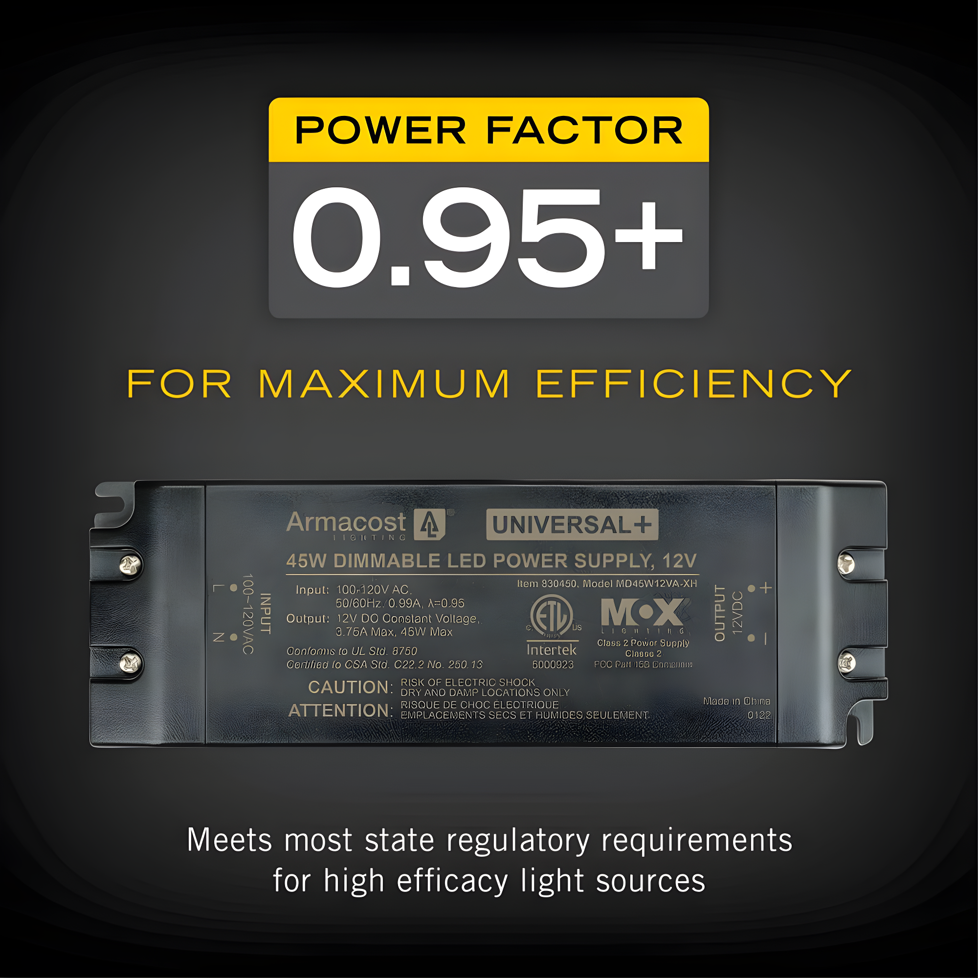 Universal+ Dimmable LED Driver 12V DC, 60W Electronic Transformer