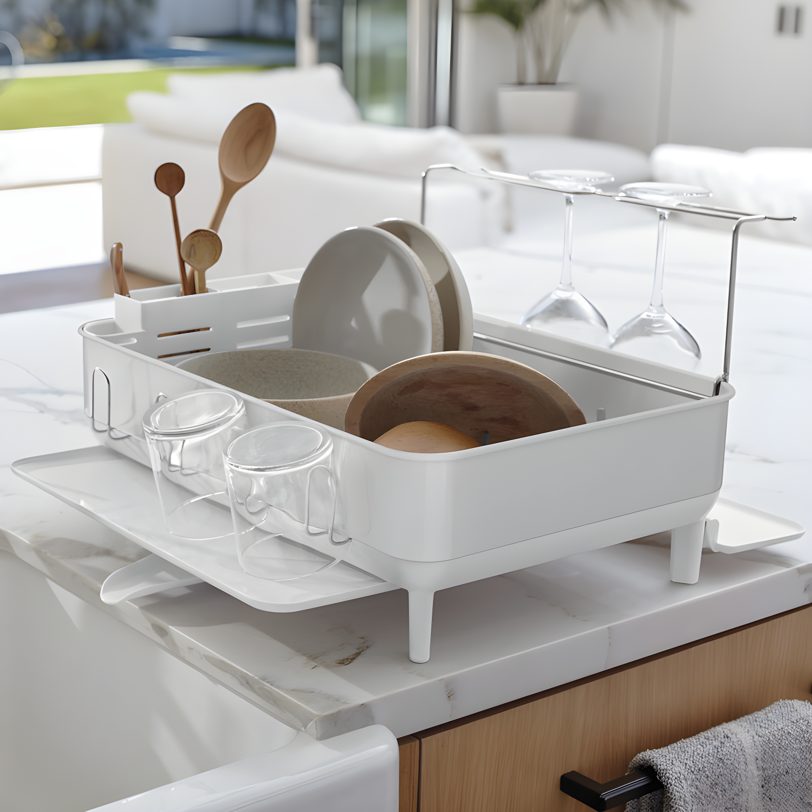 Simplehuman Kitchen Dish Drying Rack, White Steel