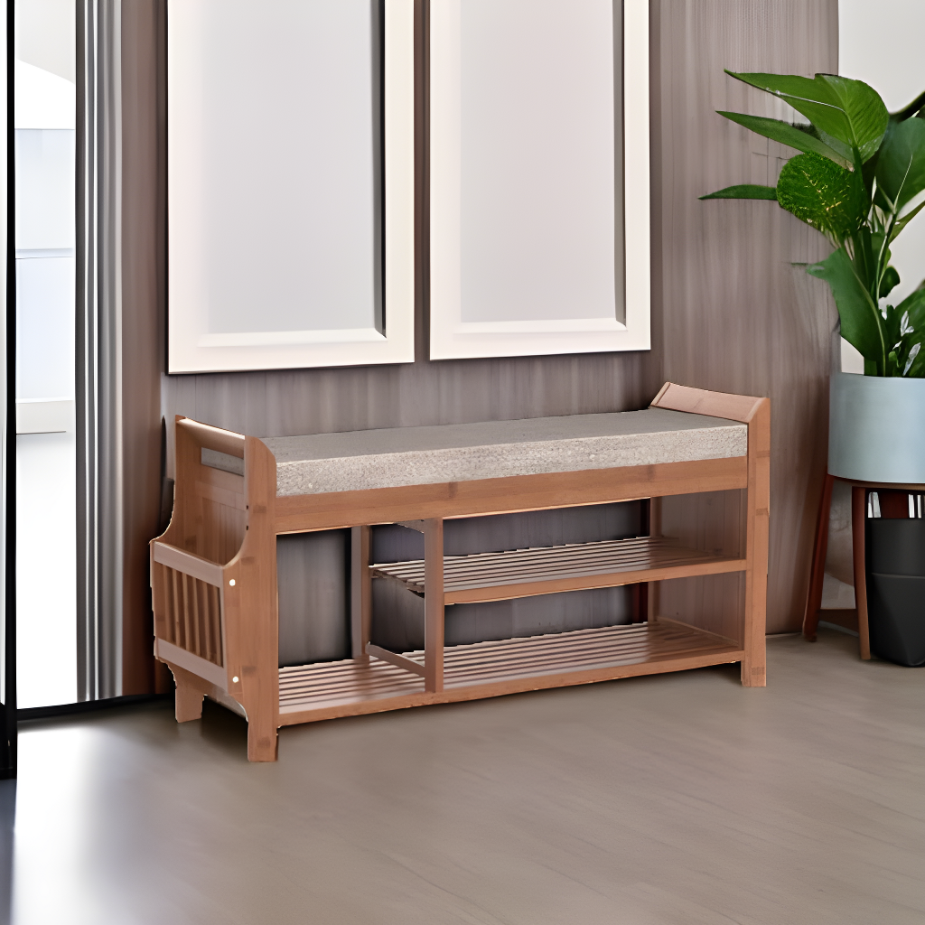 Bamboo 2-Tier Shoe Storage Bench with Hidden Drawer