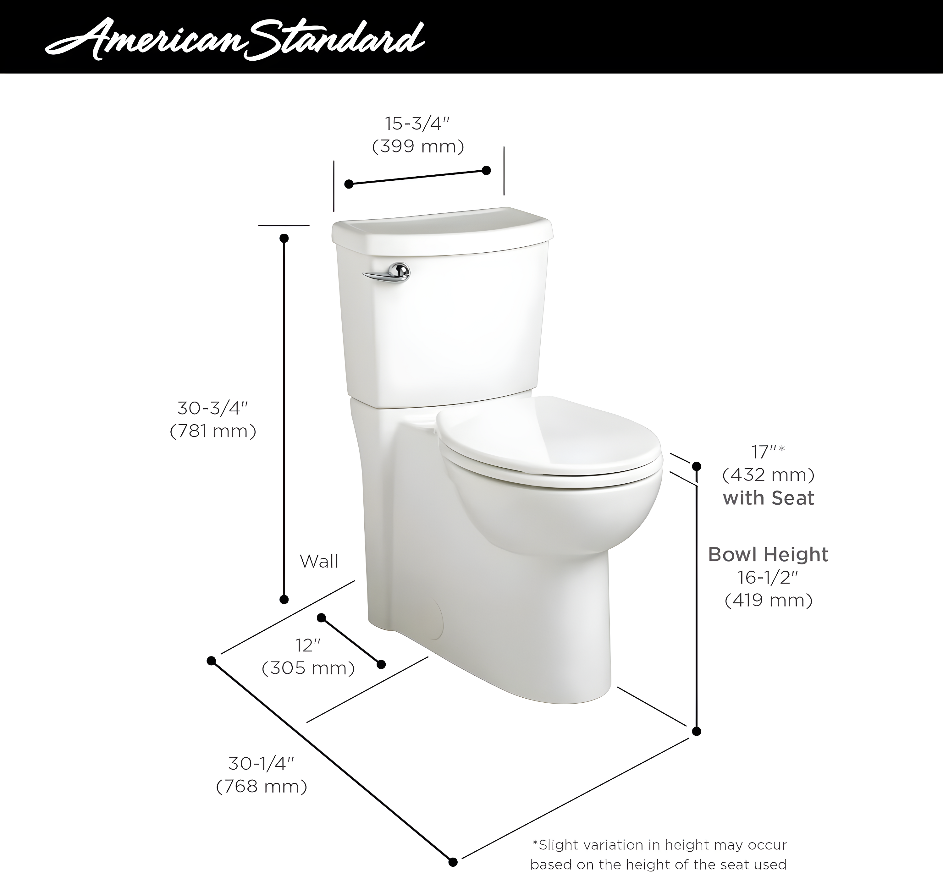 American Standard Cadet 1.28 Gallons GPF Elongated Comfort Height Floor Mounted Two-Piece Toilet (Seat Included)