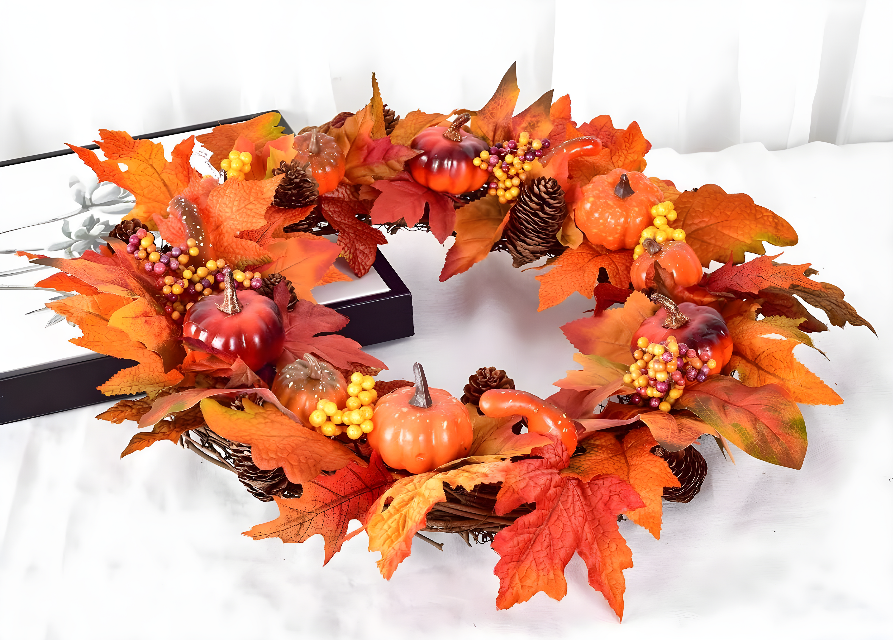 Fall Wreath 20’’ Autumn Front Door Wreath Harvest Wreath with Sunflower Pumpkins Berries Maple Leaves Daisies for Outside Indoor Home Wall Festival Thanksgiving Autumn Farmhouse Decor