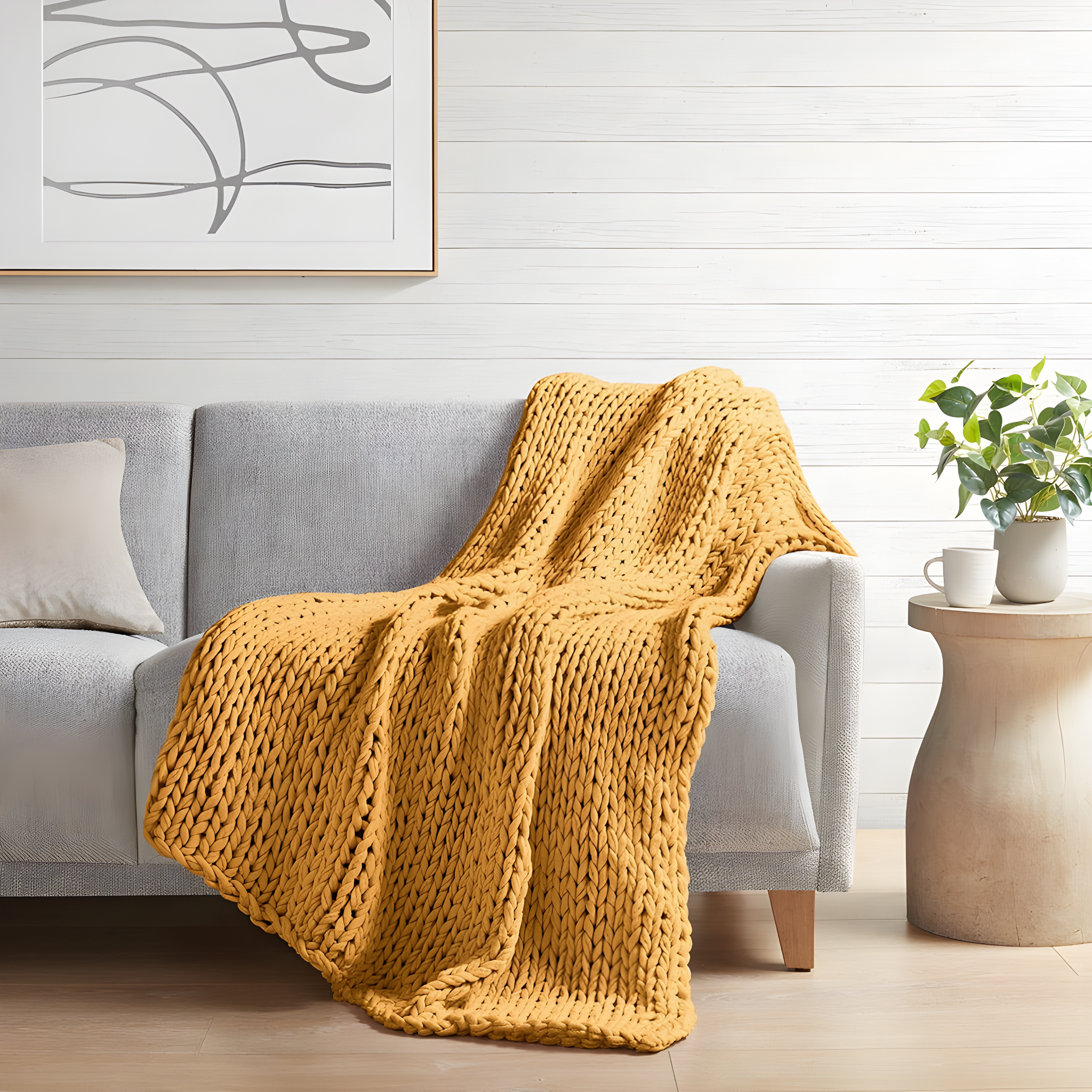 50"x60" Chunky Double Knit Handmade Throw Blanket Yellow - Madison Park: Cozy, Durable, All-Season