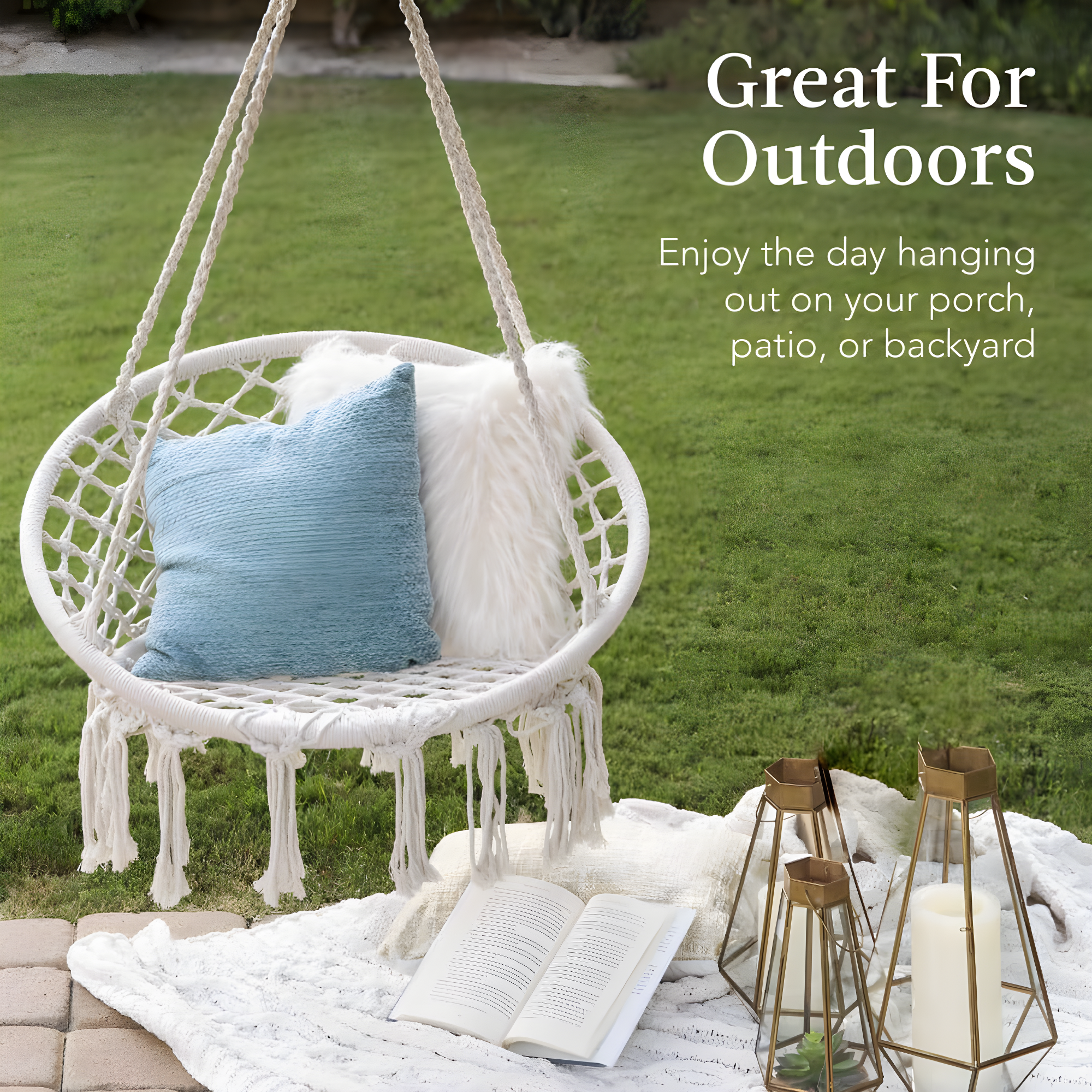 Best Choice Products Macrame Hanging Chair, Handwoven Cotton Hammock Swing w/ Mounting Hardware - Beige