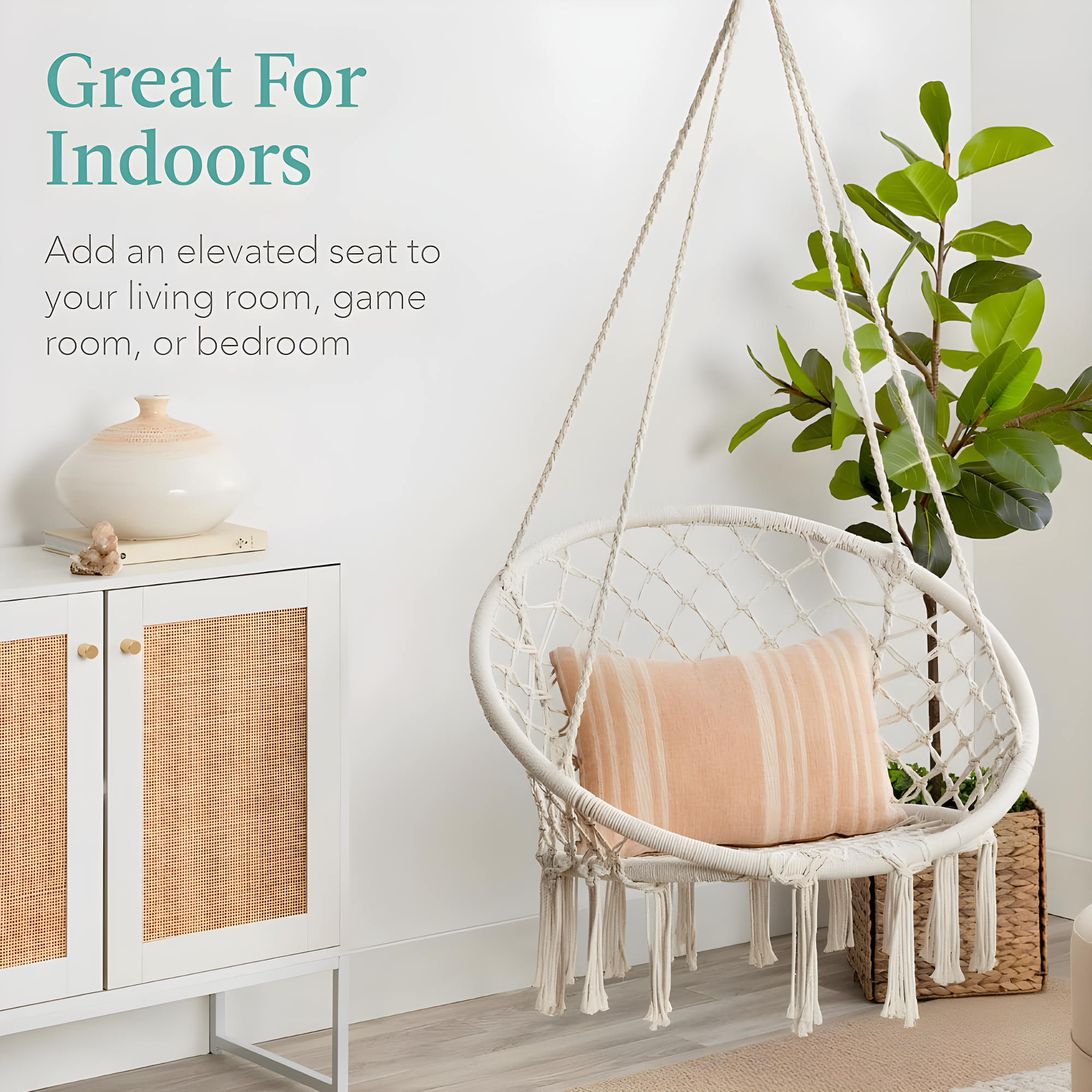 Best Choice Products Macrame Hanging Chair, Handwoven Cotton Hammock Swing w/ Mounting Hardware - Beige