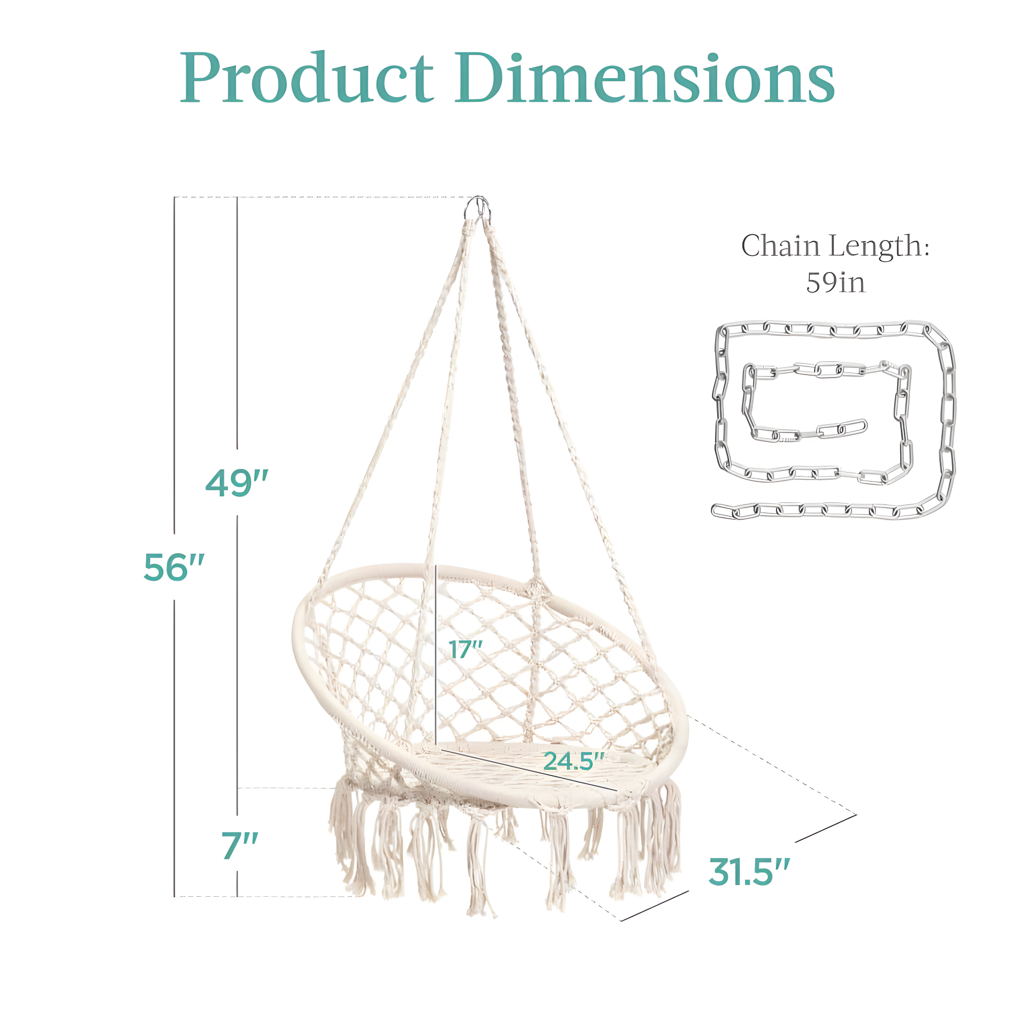 Best Choice Products Macrame Hanging Chair, Handwoven Cotton Hammock Swing w/ Mounting Hardware - Beige