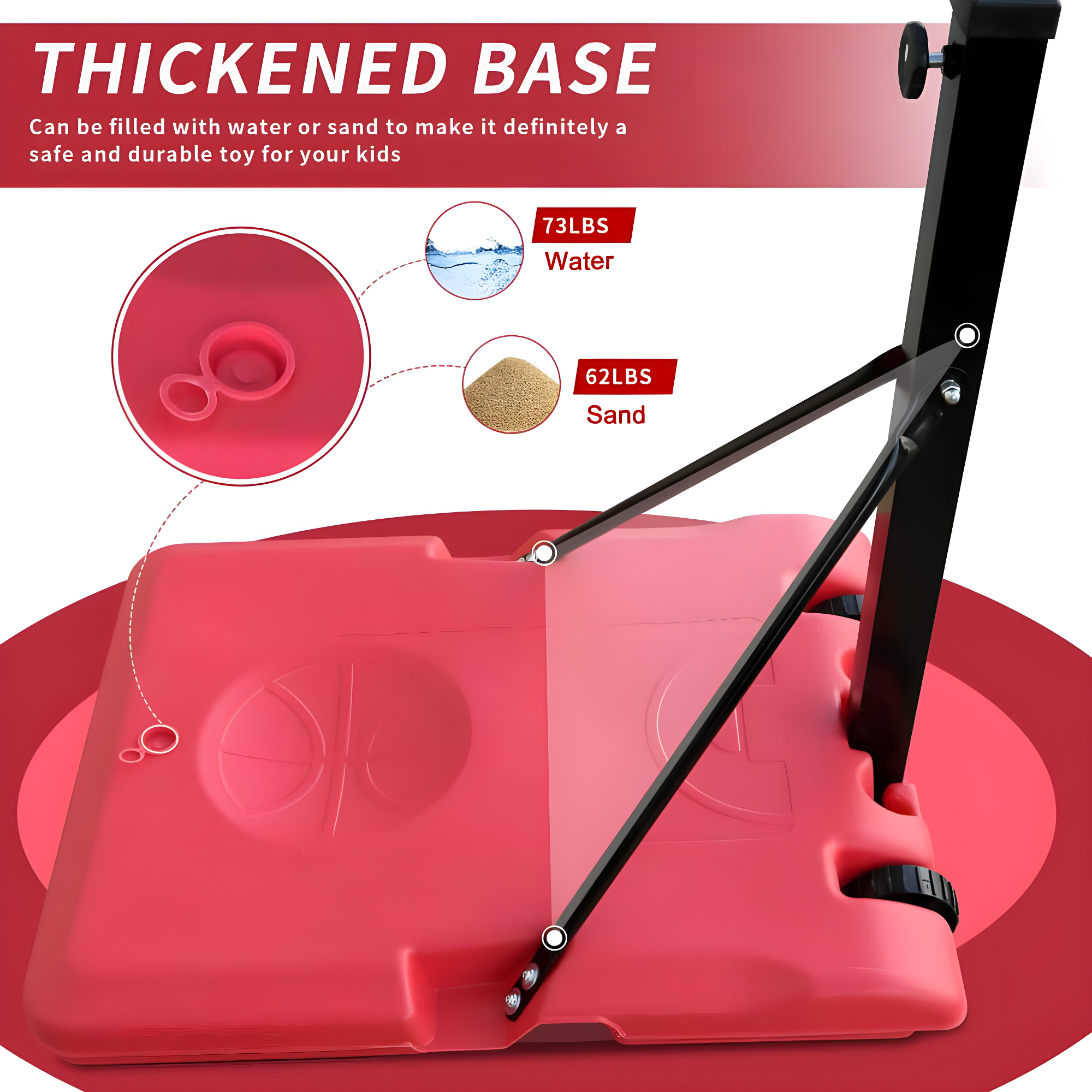 Adjustable Red Polycarbonate Portable Basketball Hoop with Wheels