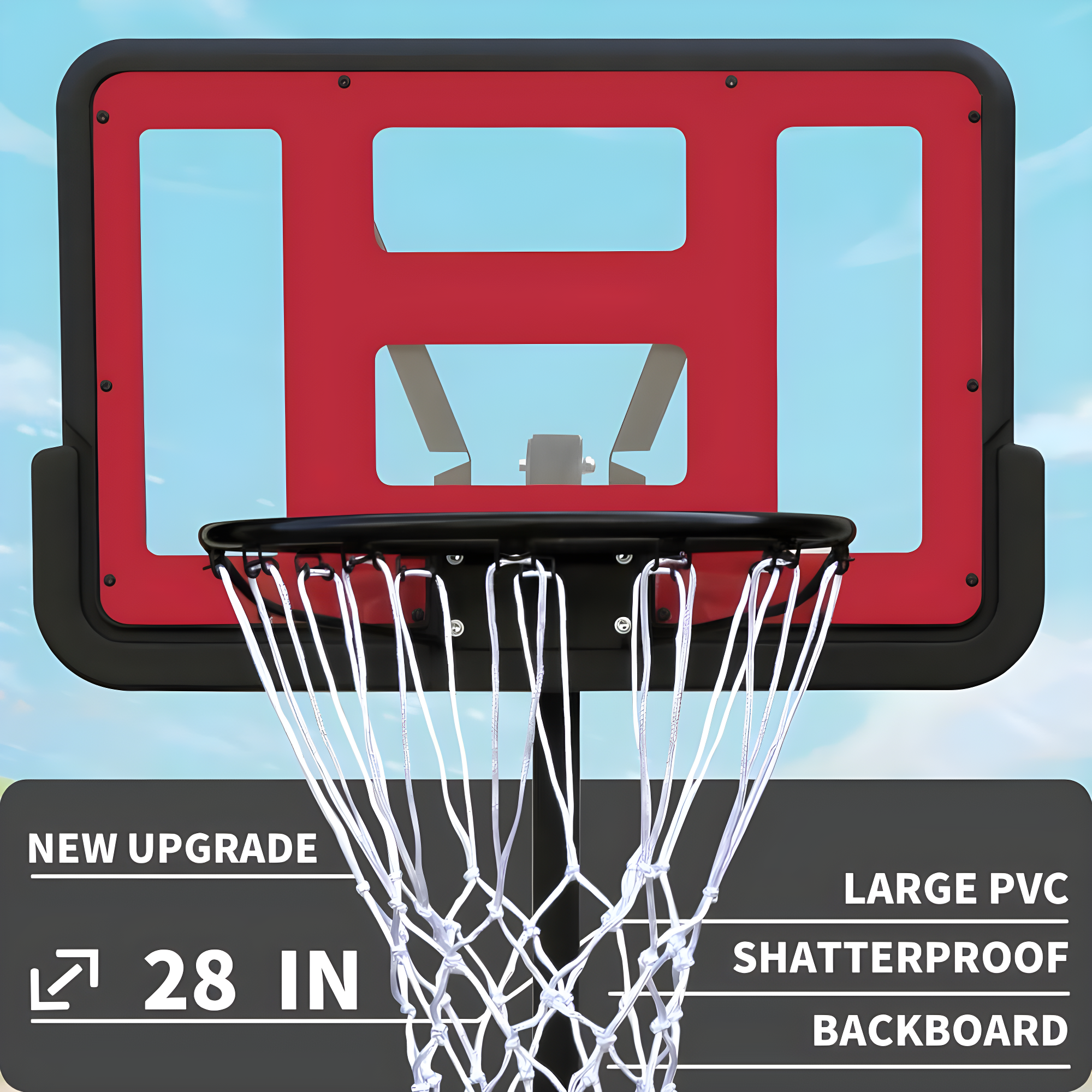 Adjustable Red Polycarbonate Portable Basketball Hoop with Wheels