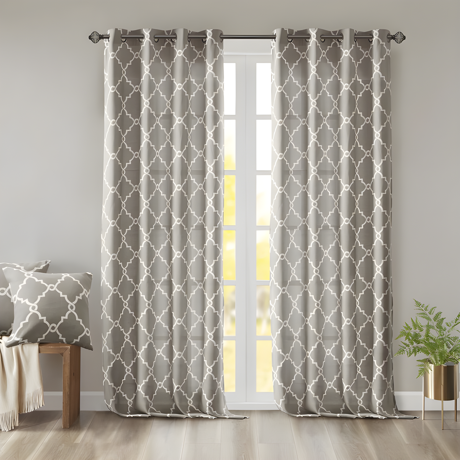 Madison Park Fretwork Print Grommet Top Single Window Curtain Panel