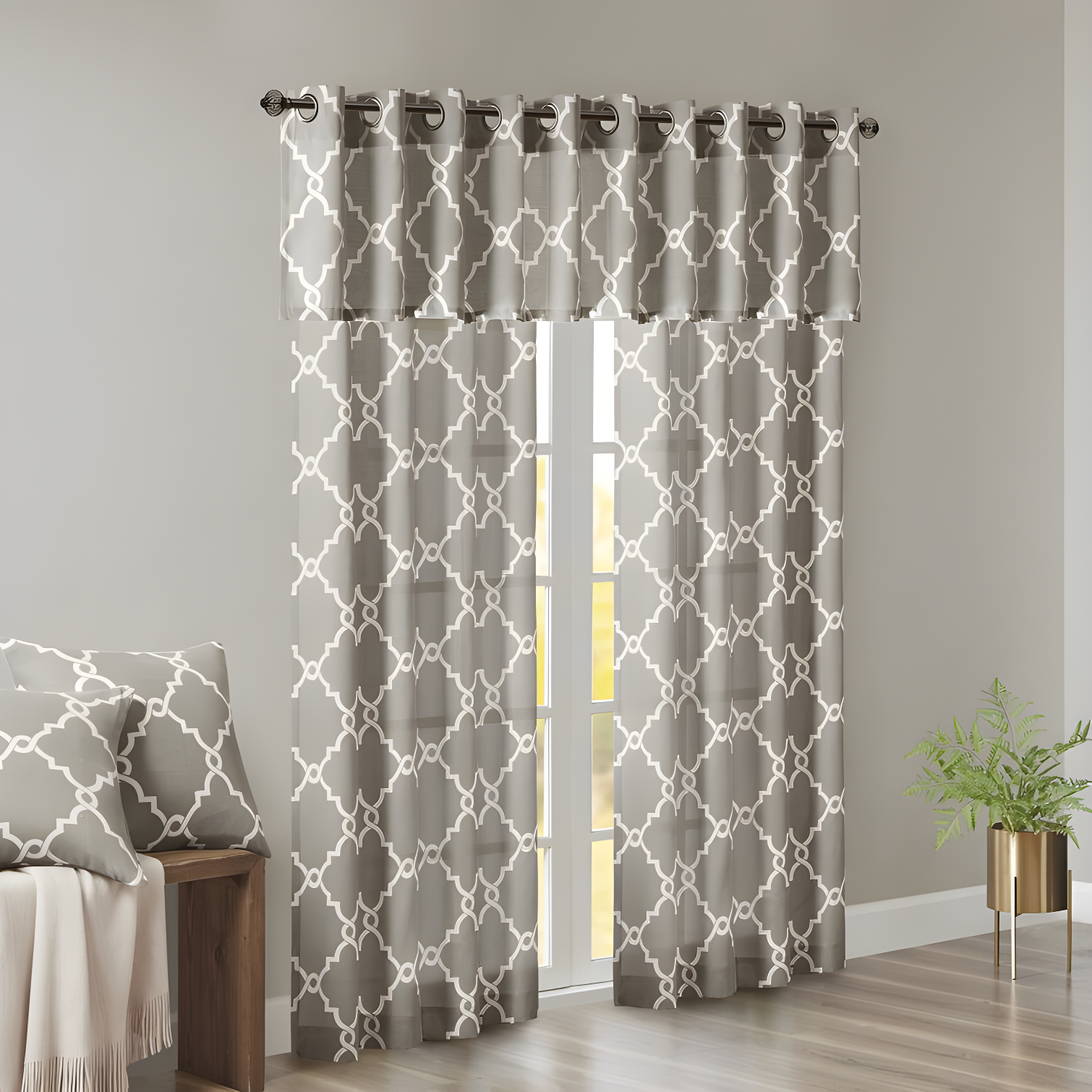 Madison Park Fretwork Print Grommet Top Single Window Curtain Panel
