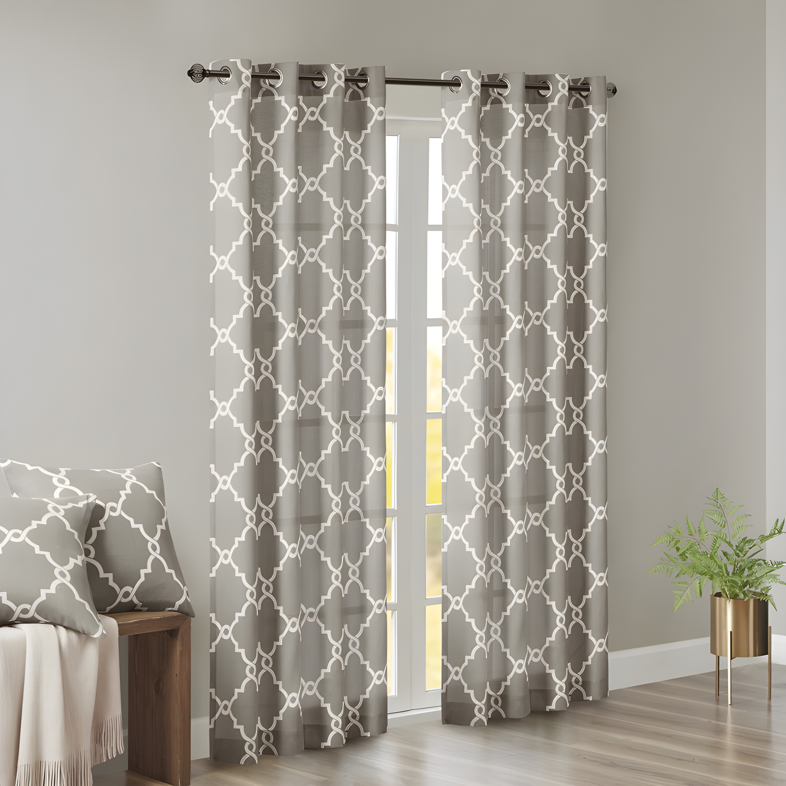 Madison Park Fretwork Print Grommet Top Single Window Curtain Panel