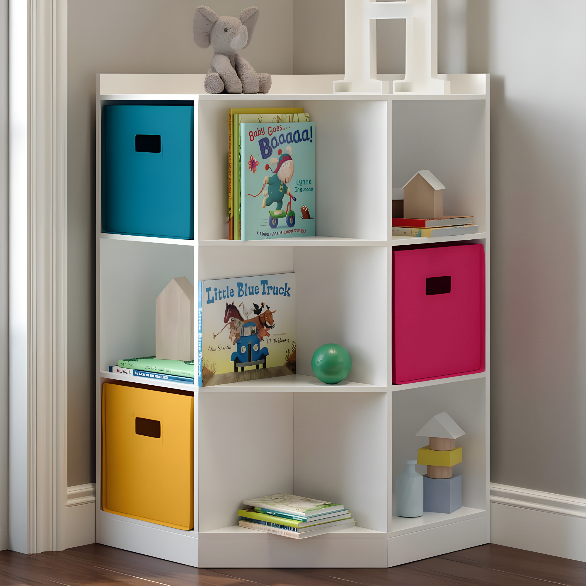 RiverRidge Home RiverRidge Kids Corner Playroom Cabinet with 6 Toy Storage Cubbies and 3 Angled Shelves