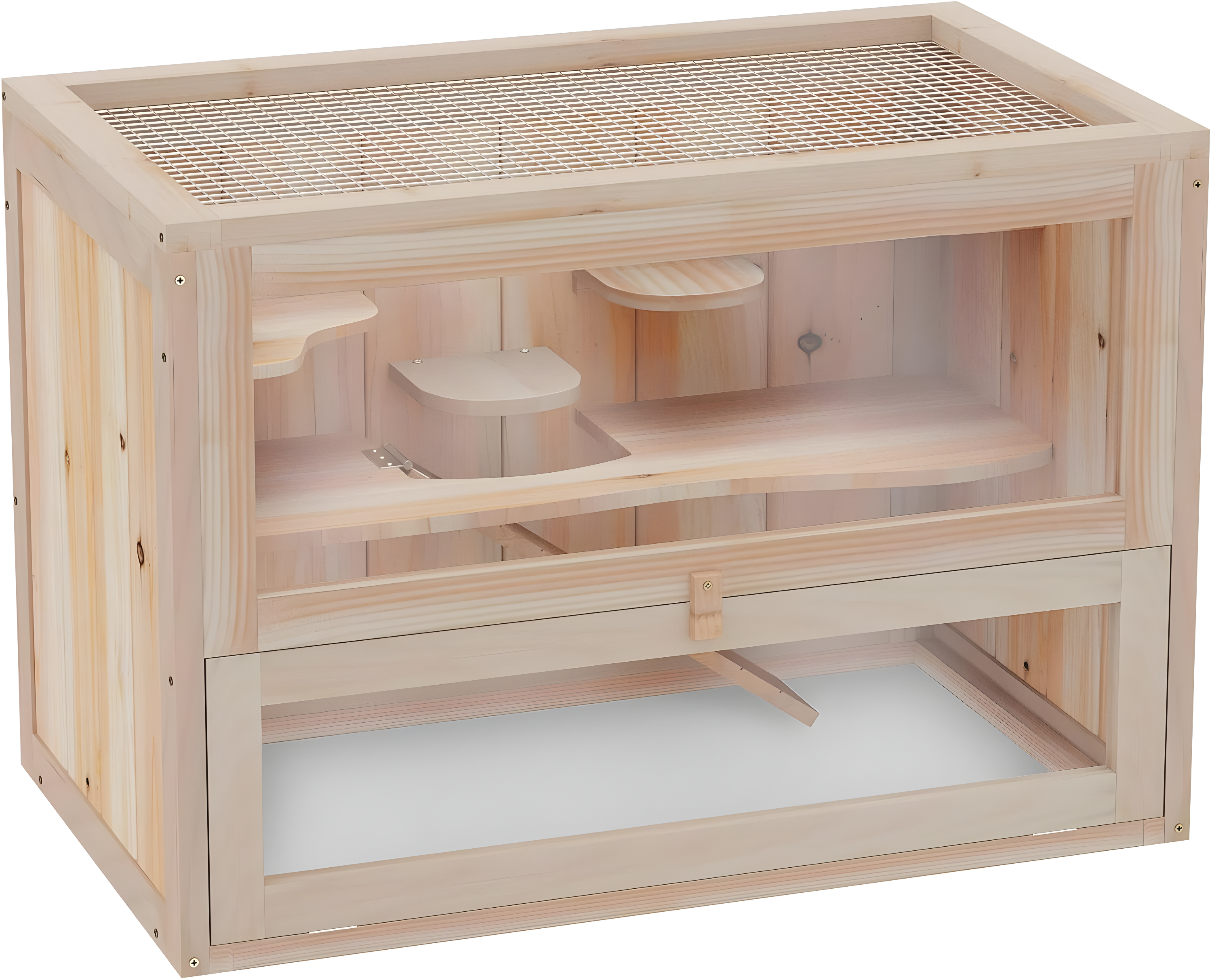 PawHut 2-Level Hamster Cage Mice and Rat House, Small Animal Habitat for Guinea Pigs, Chinchillas with Openable Top, Front Door, Natural