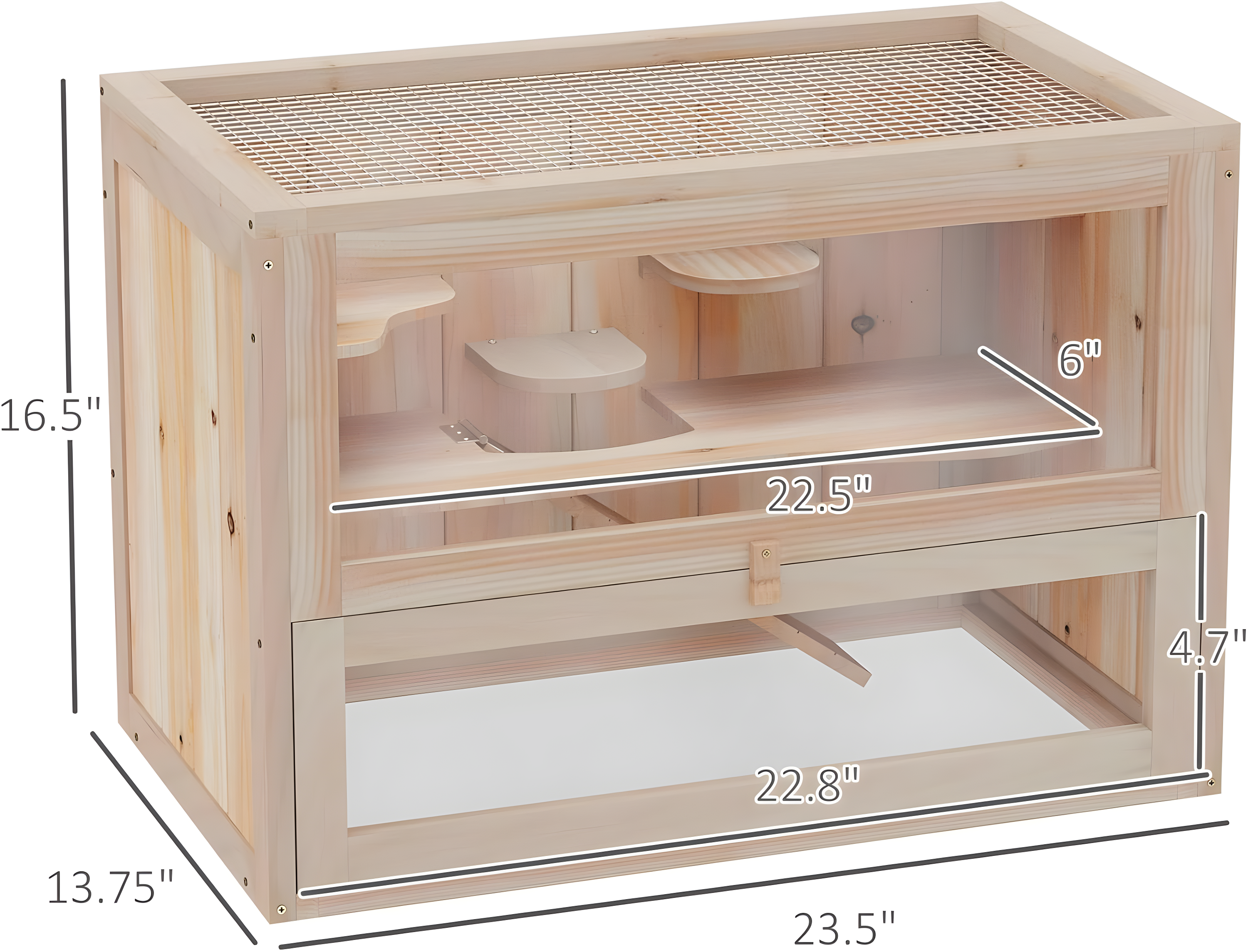 PawHut 2-Level Hamster Cage Mice and Rat House, Small Animal Habitat for Guinea Pigs, Chinchillas with Openable Top, Front Door, Natural