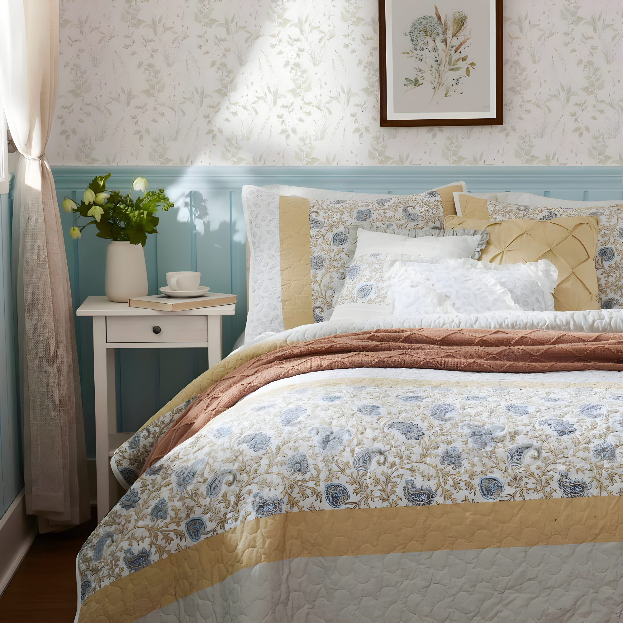 Madison Park Dawn 6 Piece Cotton Percale Quilt Set with Throw Pillows