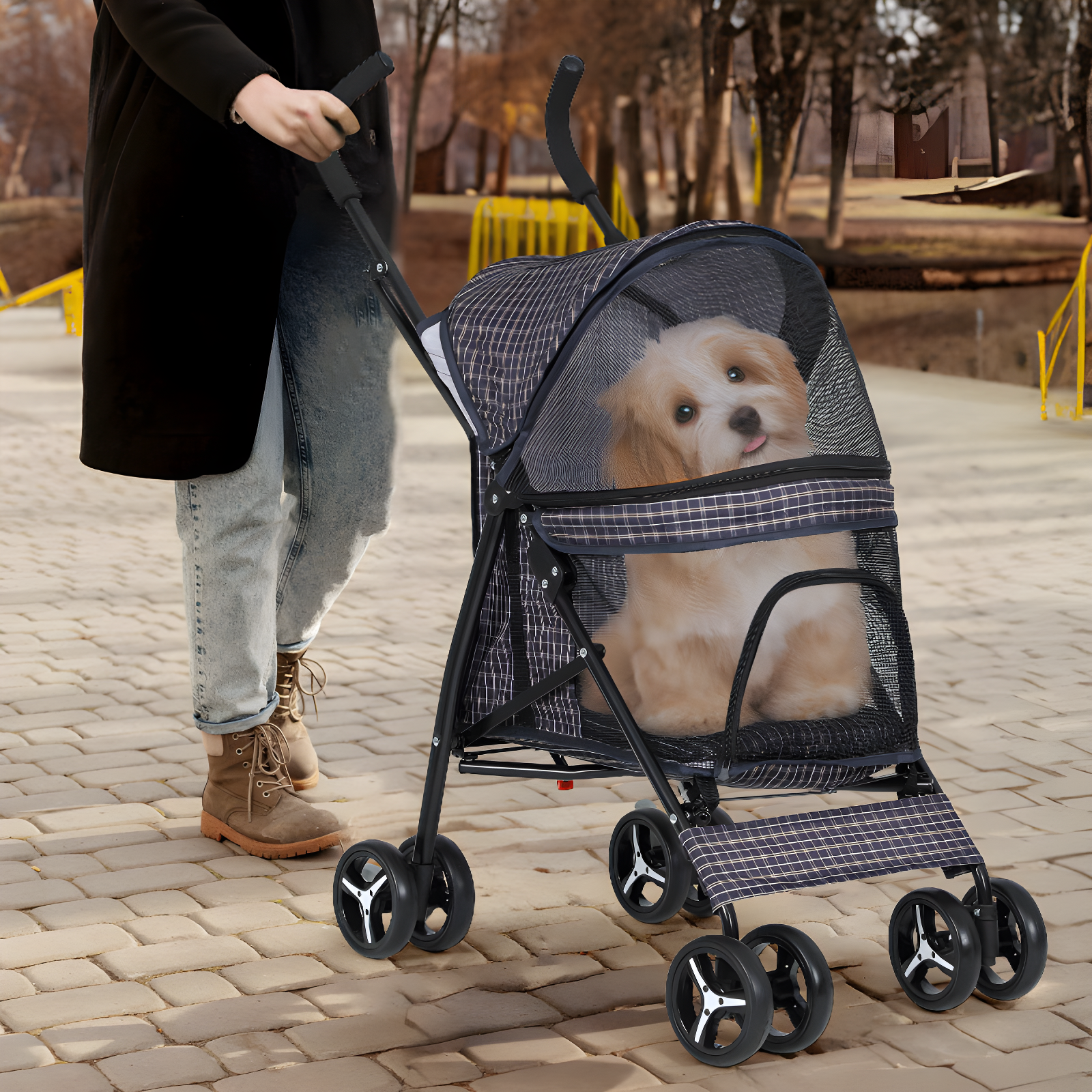 Magshion Pet Stoller Dog Cat Stoller Comfortable Lightweight Stroller With Adjustable Canopy