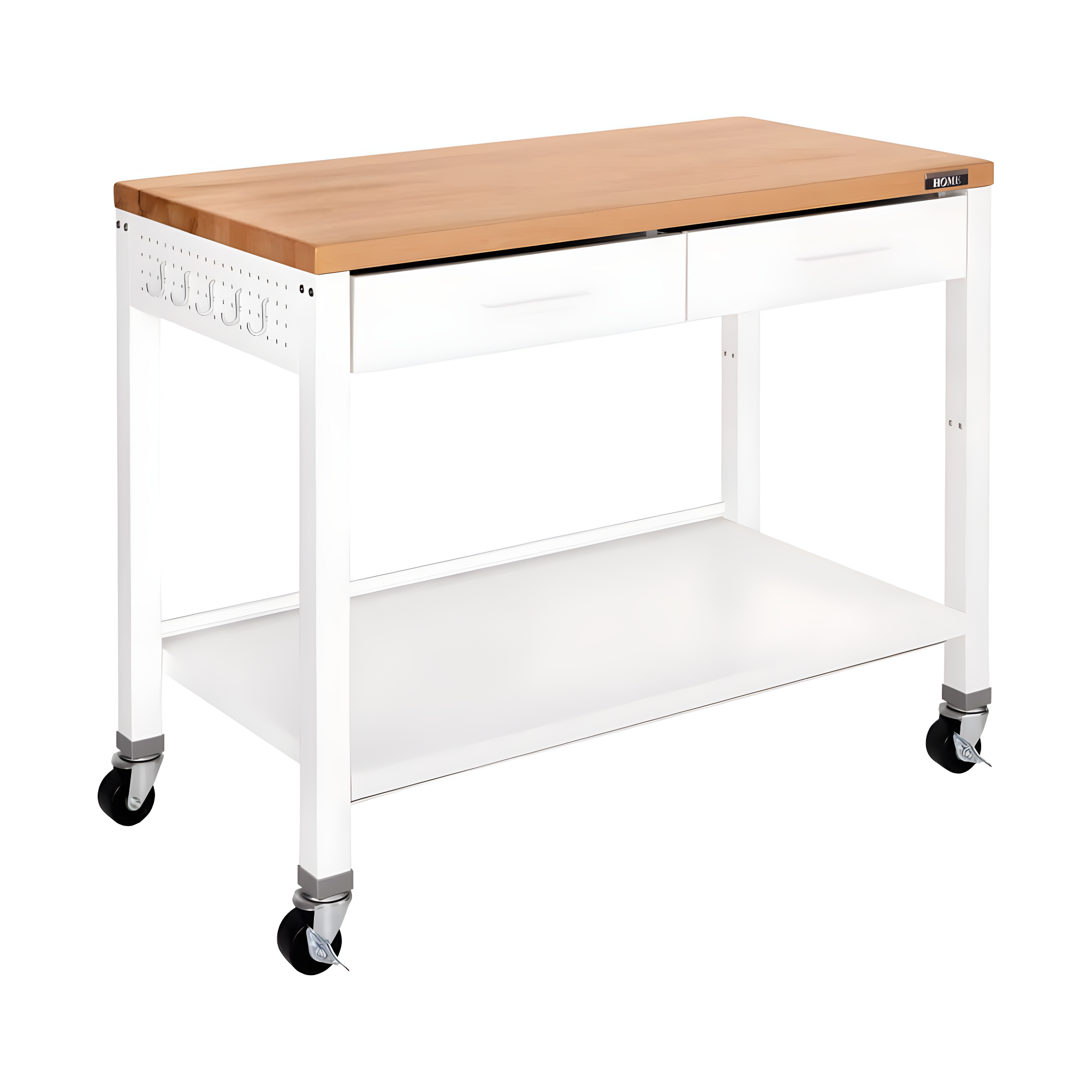 48'' Wide Stainless Steel Kitchen Rolling Cart Island with Solid Wood Top