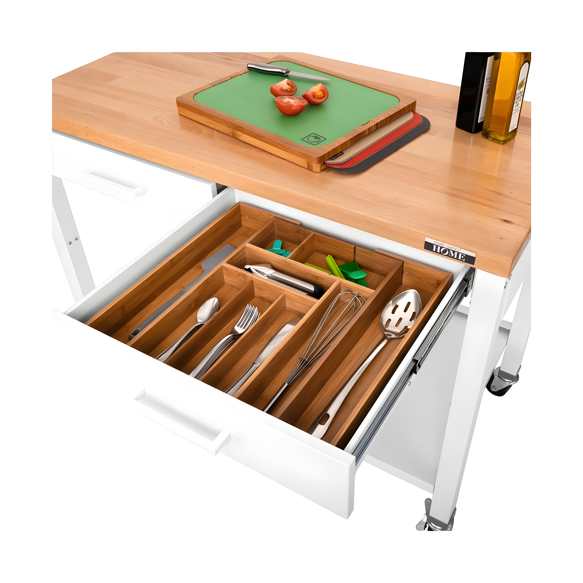 48'' Wide Stainless Steel Kitchen Rolling Cart Island with Solid Wood Top