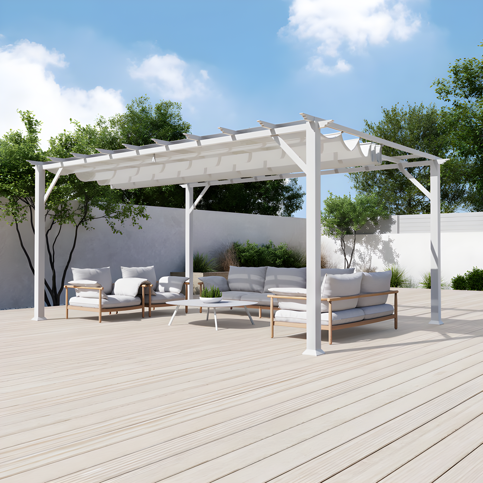 Paragon-Outdoor Florence 11 Ft. W x 16 Ft. D Aluminum Pergola in White Powder-Coated Finish with Adjustable Canopy