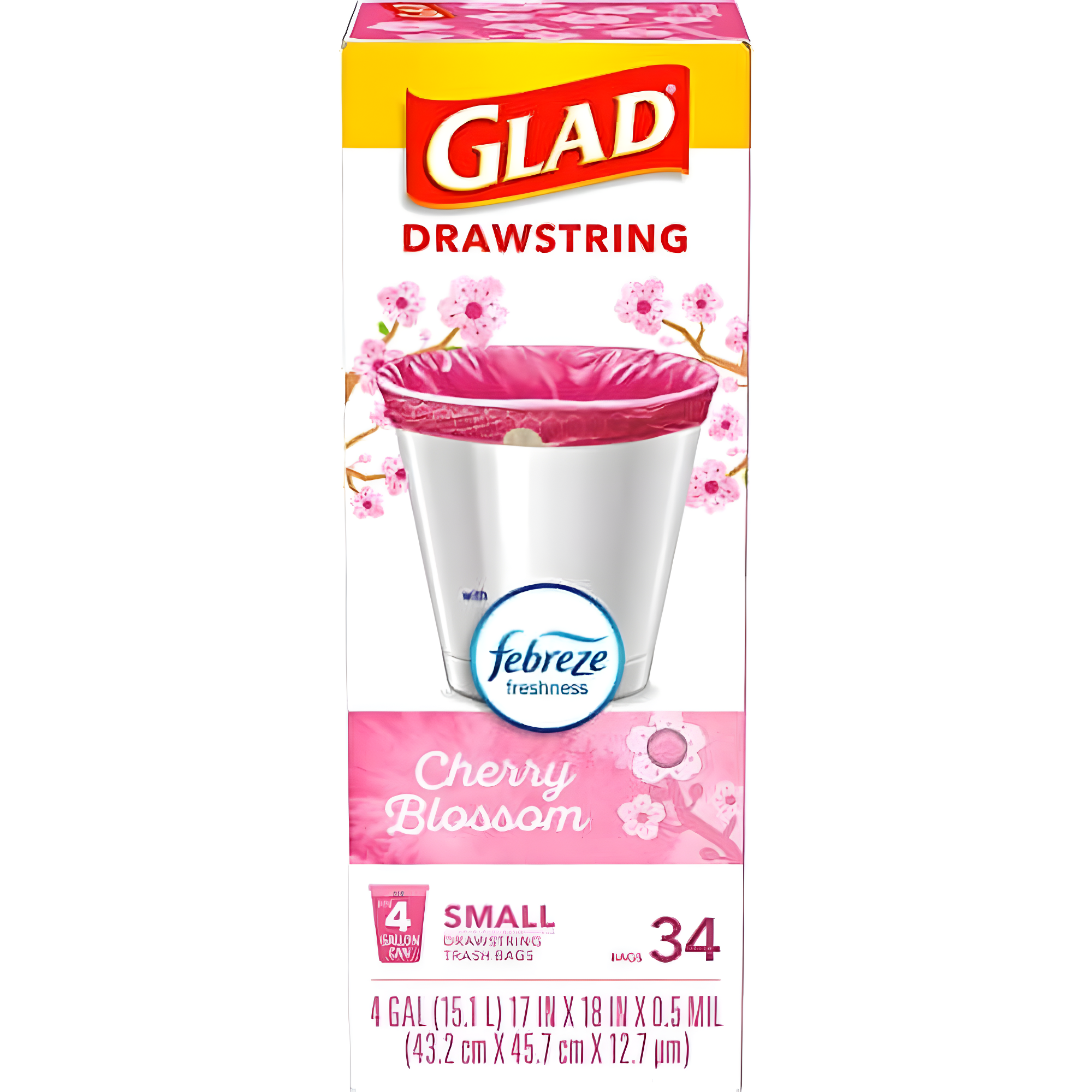 Glad Small Drawstring Trash Bags - Cherry Blossom - 34ct/4gal