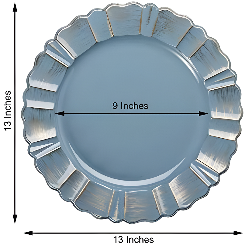 BalsaCircle 6 Dusty Blue Gold 13" Acrylic Wooden Textured Round Scalloped Trim Plastic Charger Plates