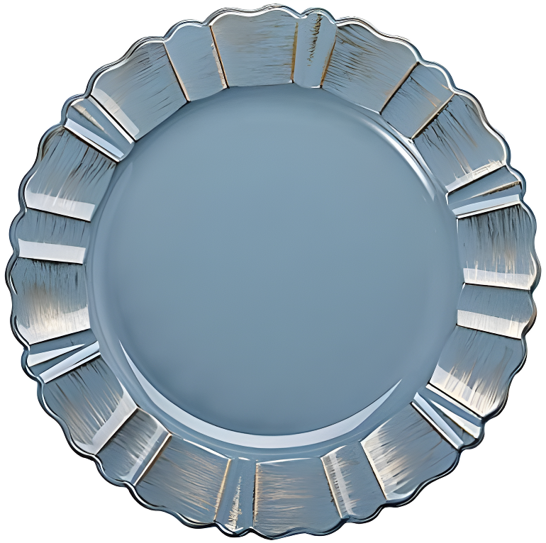 BalsaCircle 6 Dusty Blue Gold 13" Acrylic Wooden Textured Round Scalloped Trim Plastic Charger Plates