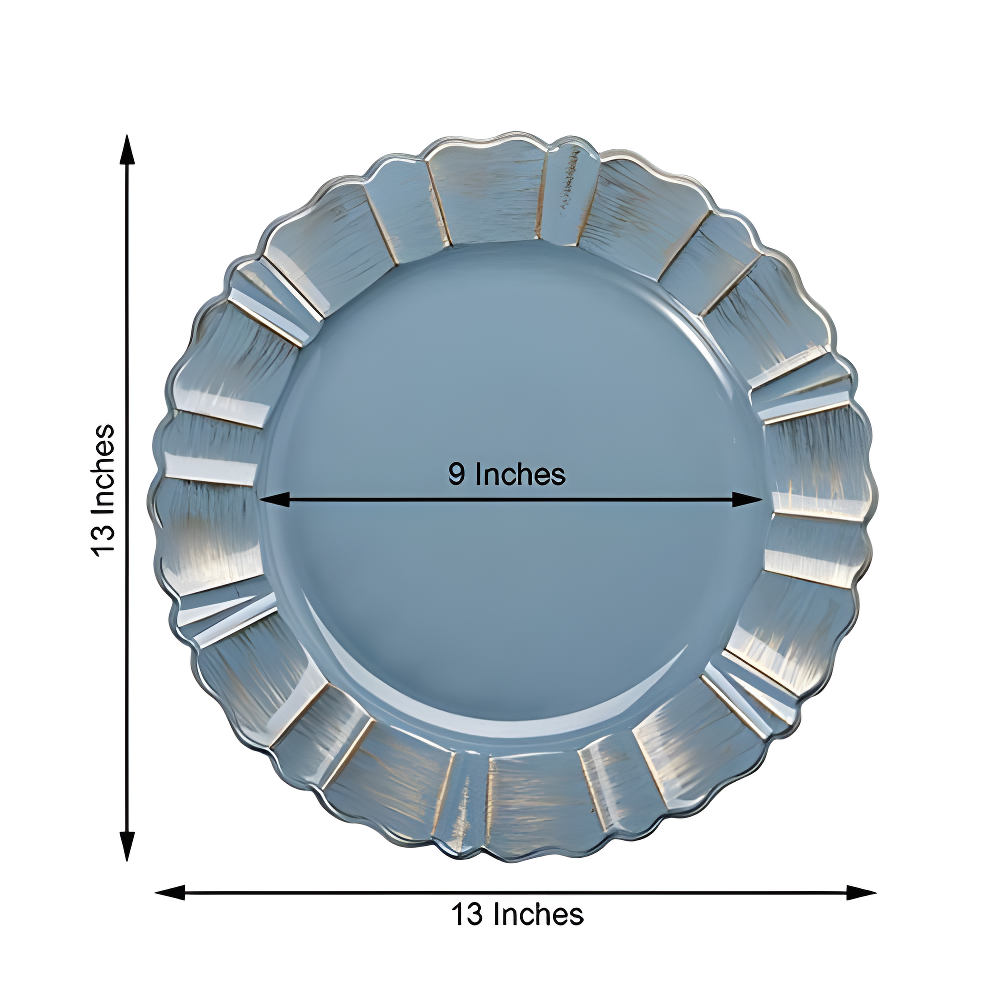 BalsaCircle 6 Dusty Blue Gold 13" Acrylic Wooden Textured Round Scalloped Trim Plastic Charger Plates