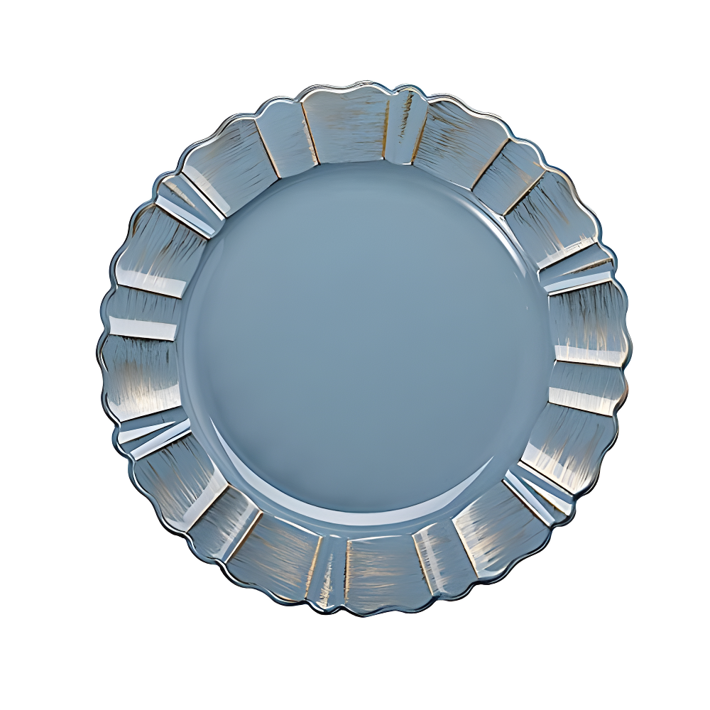 BalsaCircle 6 Dusty Blue Gold 13" Acrylic Wooden Textured Round Scalloped Trim Plastic Charger Plates