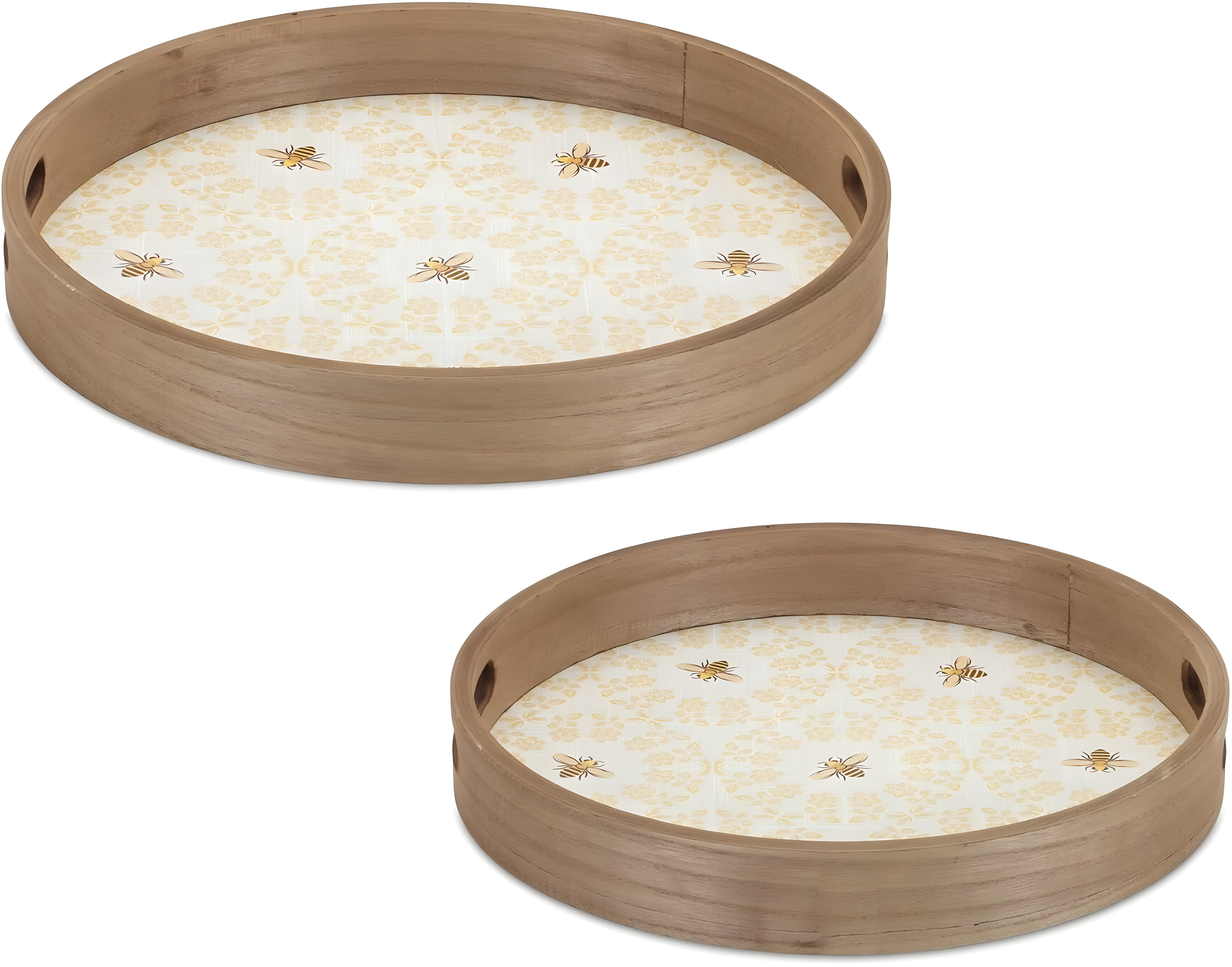 Olivia & May Set of 2 Traditional Whitewashed Natural Mango Wood Serving Trays Brown: Ottoman Style, with Handles