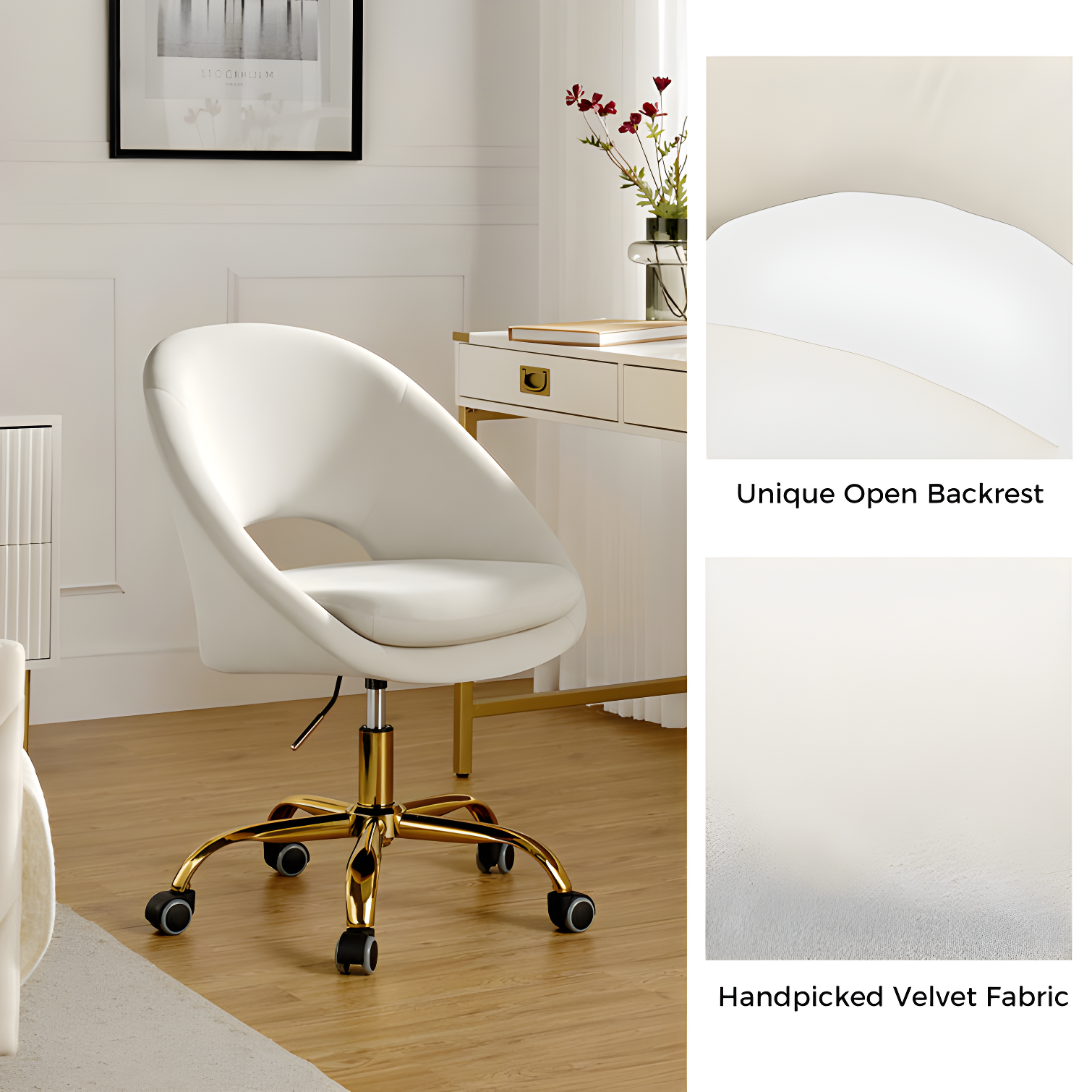 Louise Velvet Modern Task Chair with Ergonomic Design