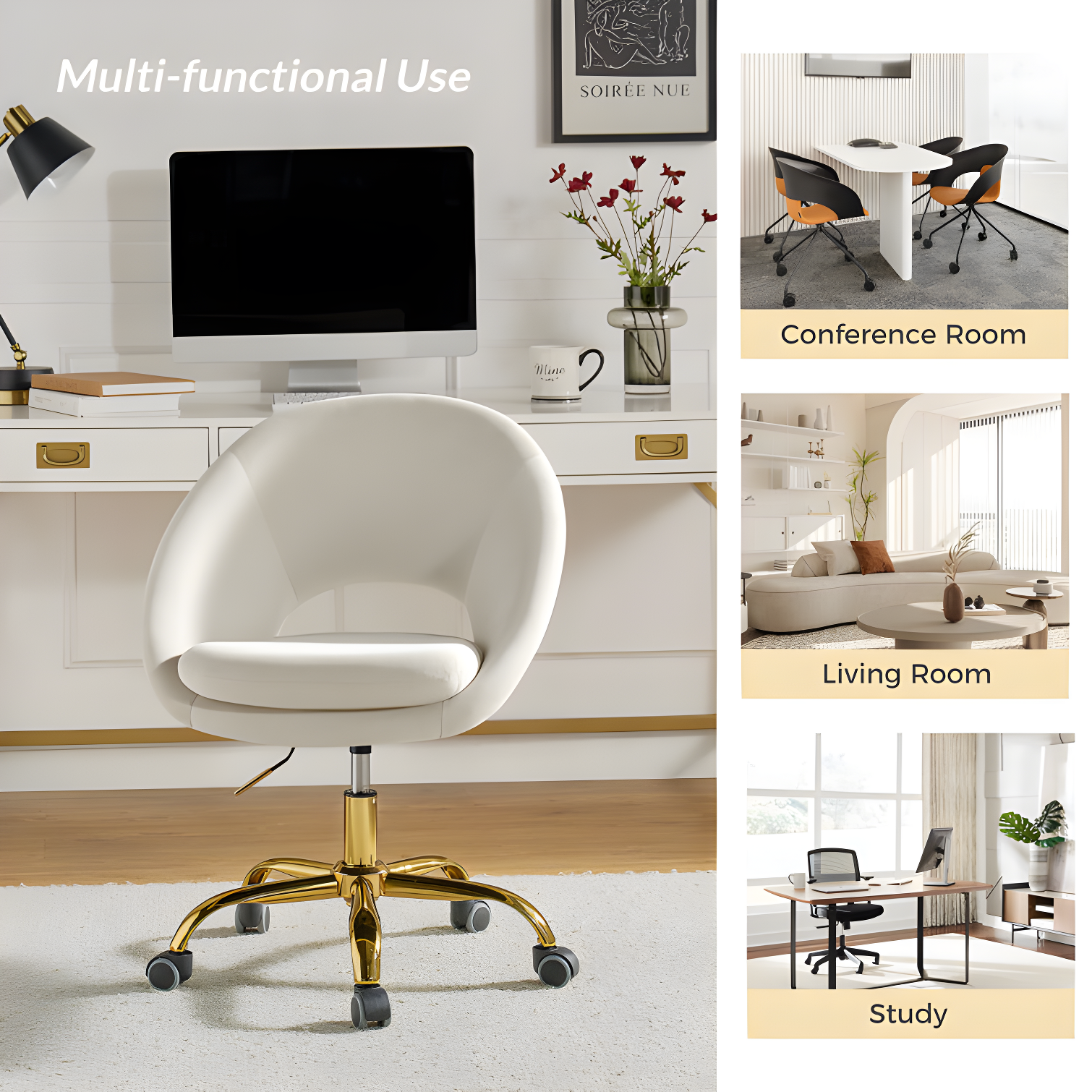 Louise Velvet Modern Task Chair with Ergonomic Design