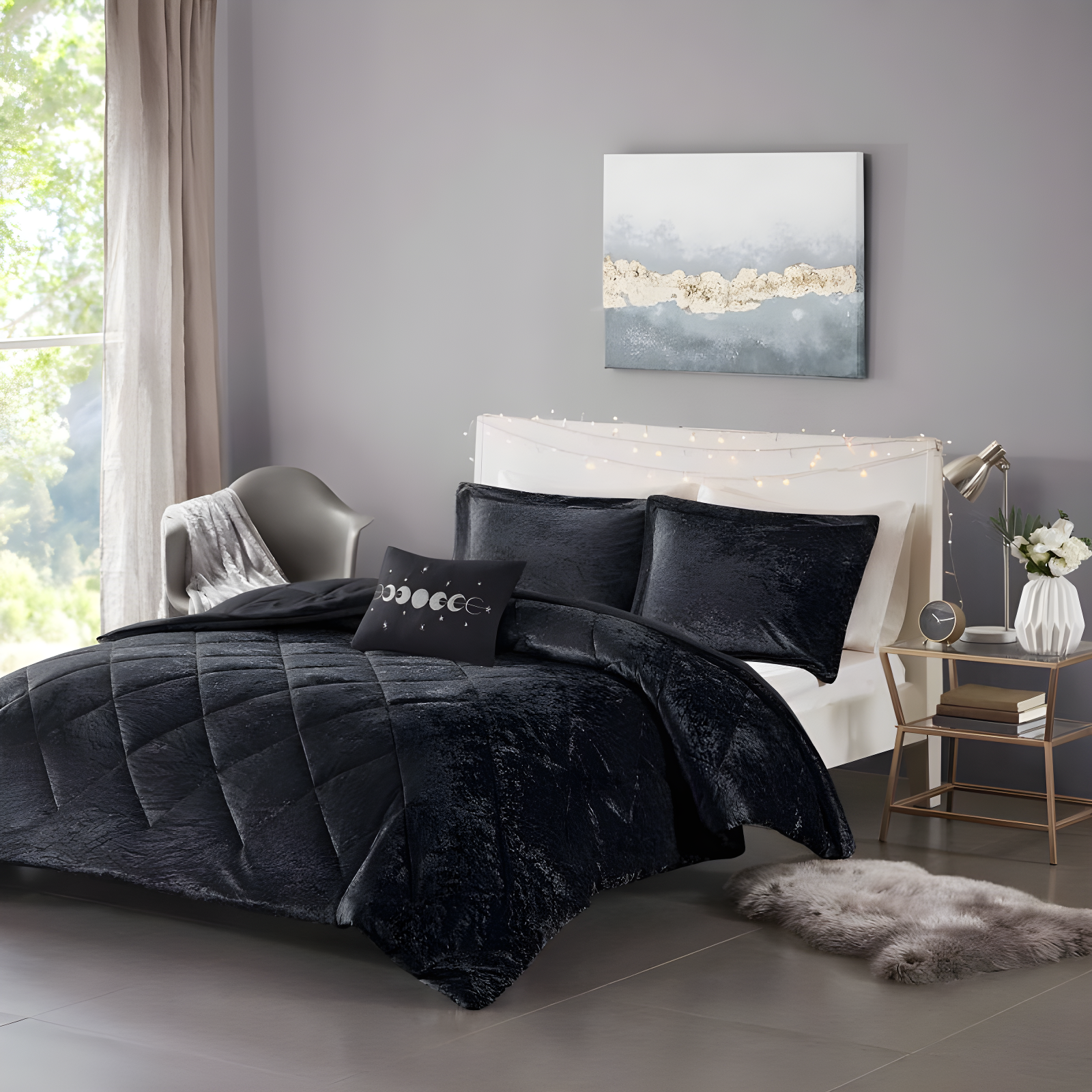 Felicia Crushed Velvet Comforter Set with Throw Pillow