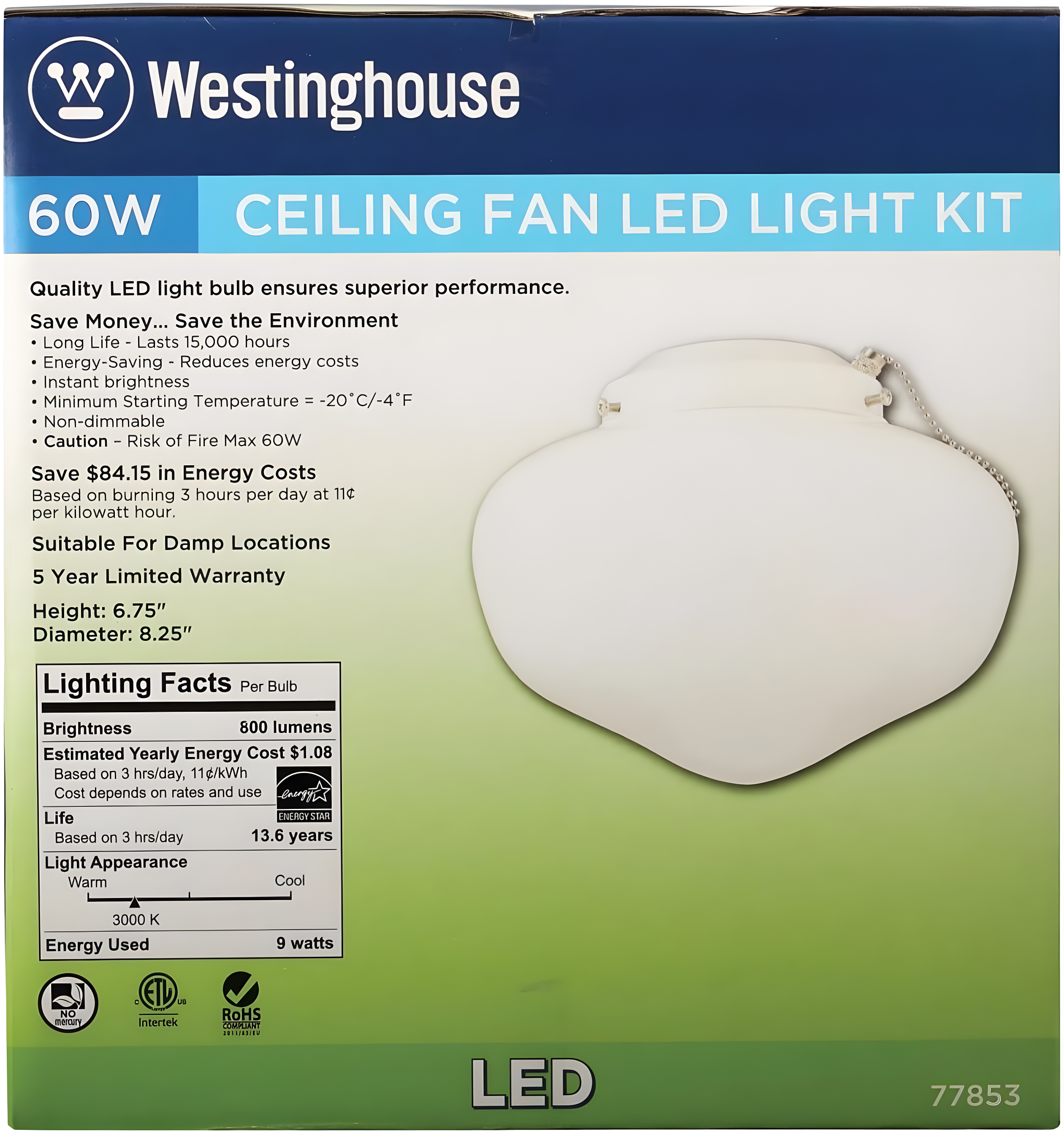 Westinghouse Lighting 8.25'' 1 - Light Schoohouse Ceiling Fan Light Kit