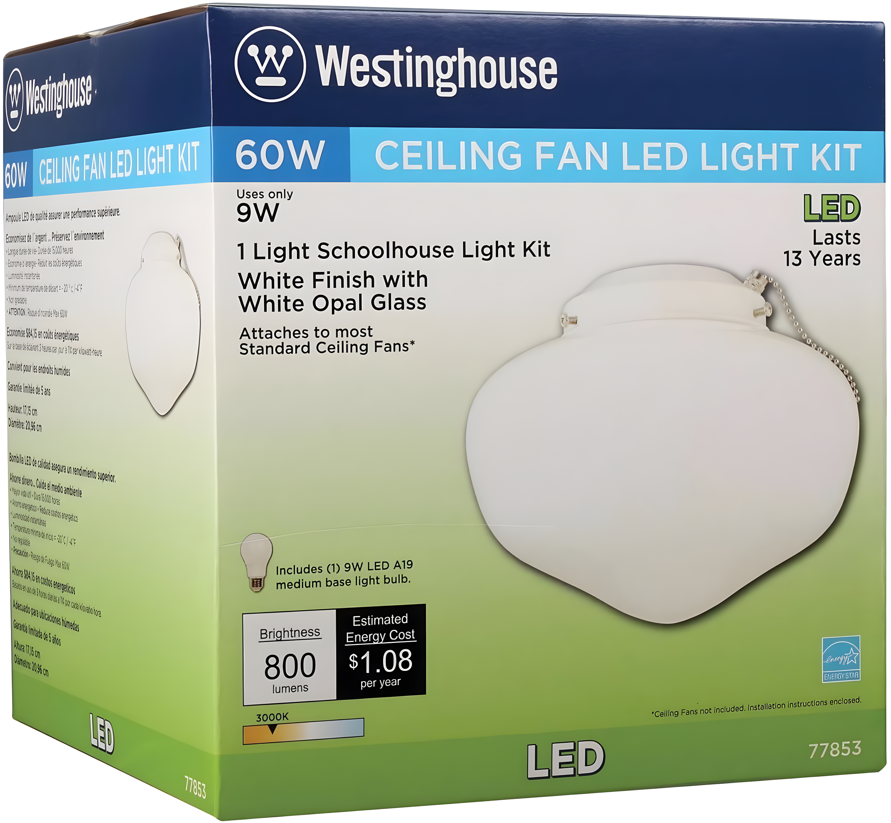 Westinghouse Lighting 8.25'' 1 - Light Schoohouse Ceiling Fan Light Kit